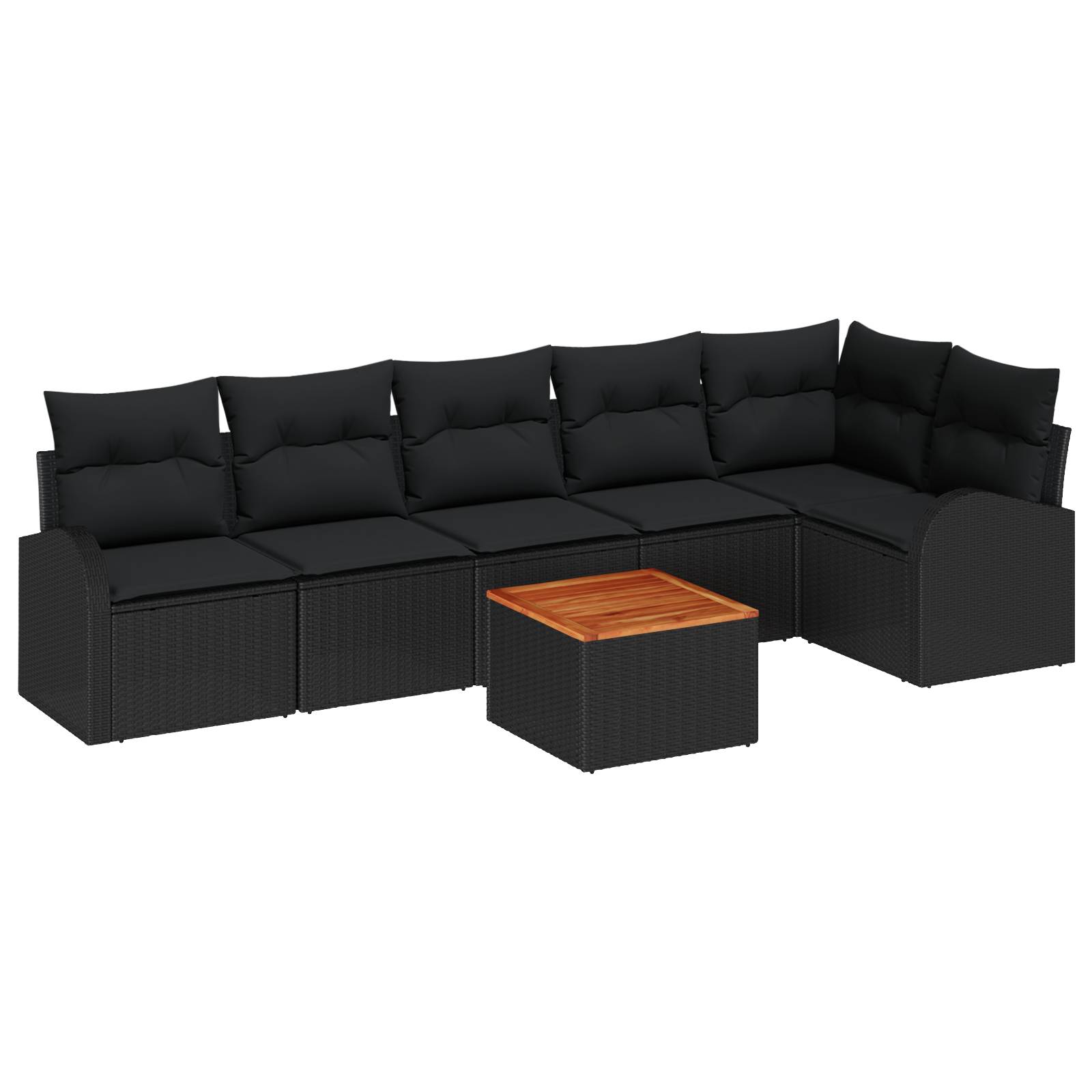 vidaXL 7-teiliges Garten Sofa Set mit Kissen Schwarz Poly Rattan Akazie