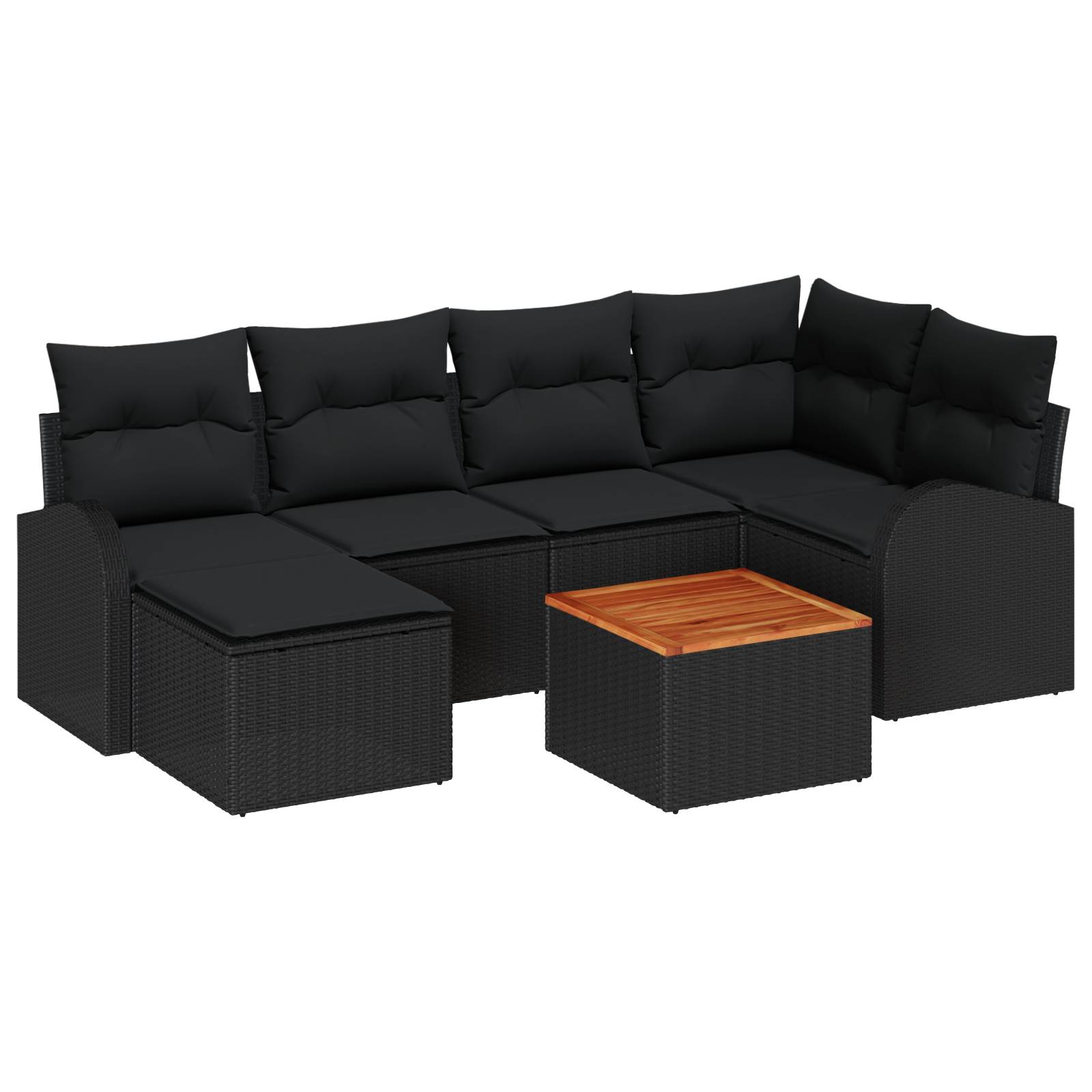 vidaXL 7-tlg. Garten-Sofagarnitur mit Kissen Schwarz Poly Rattan