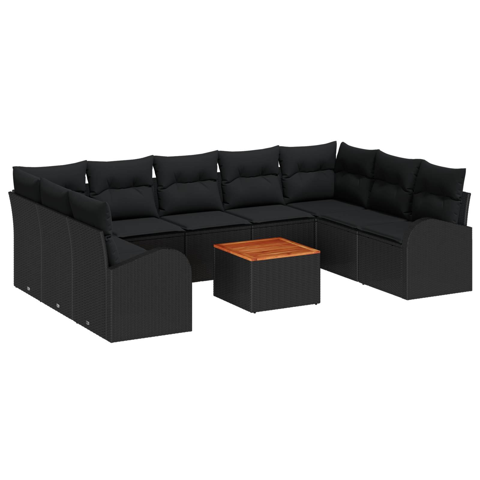 vidaXL 10-teiliges Garten-Sofa-Set mit Kissen aus schwarzem Poly-Rattan