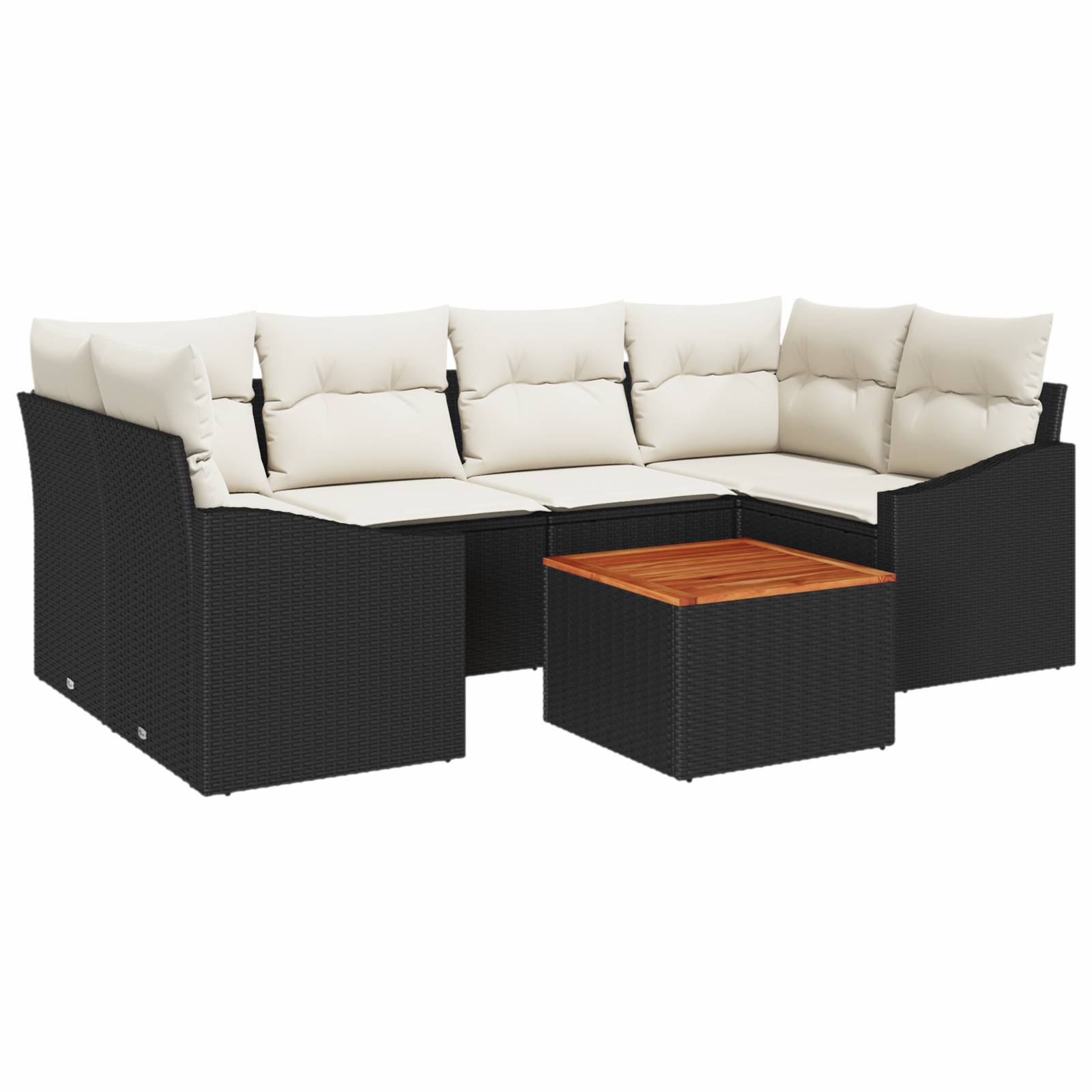 vidaXL 7-teiliges Garten Sofa Set mit Kissen Schwarz Poly Rattan Akazie