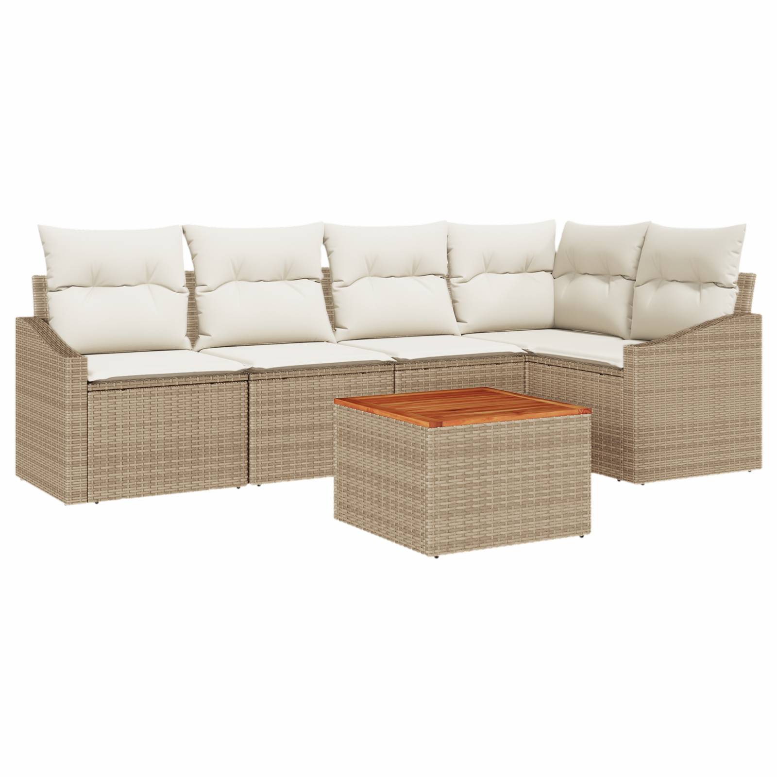 vidaXL 6-teiliges Garten-Sofaset mit Kissen Beige Poly Rattan Akazie