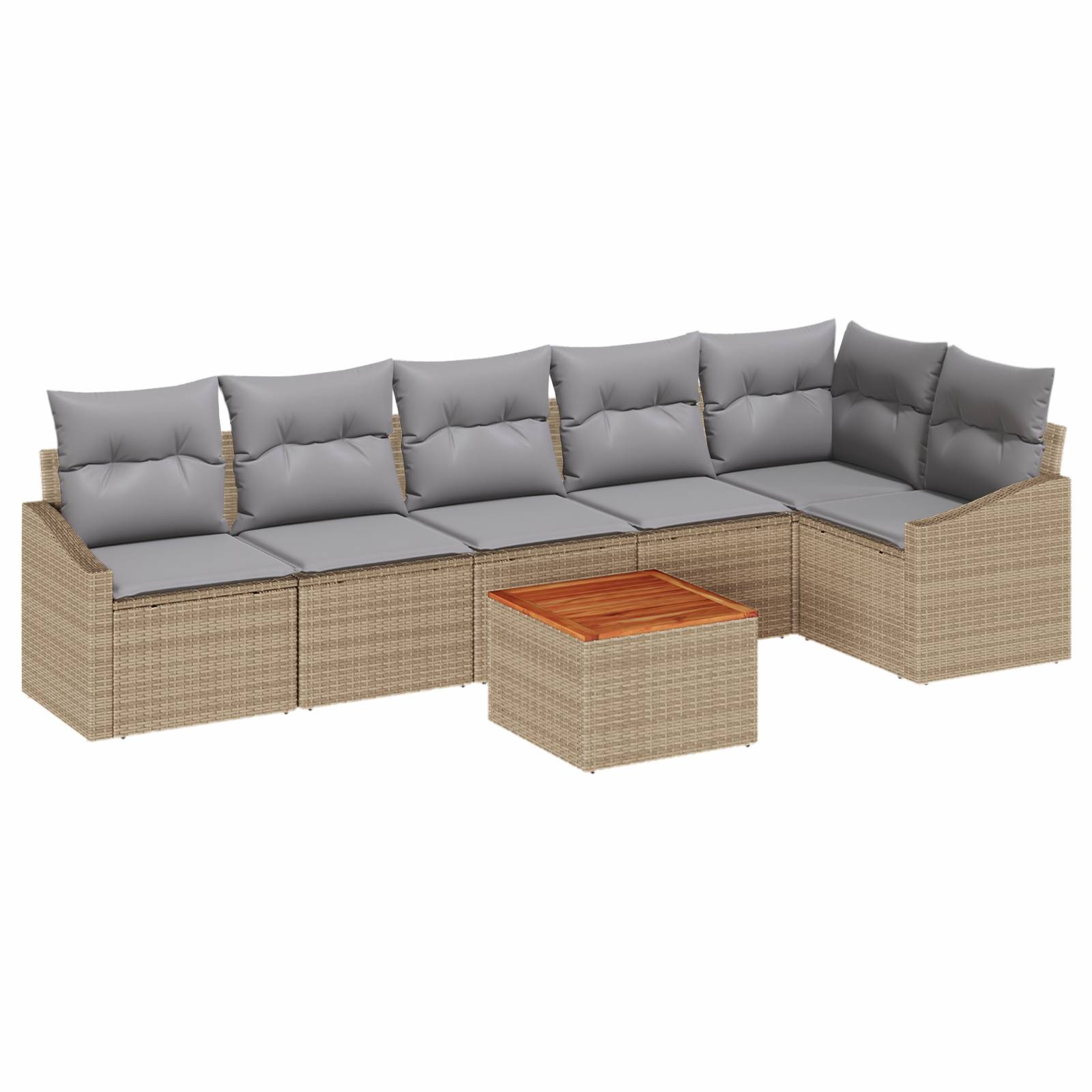 vidaXL 7-teiliges Garten Sofa Set mit Kissen Beige Poly Rattan Akazie