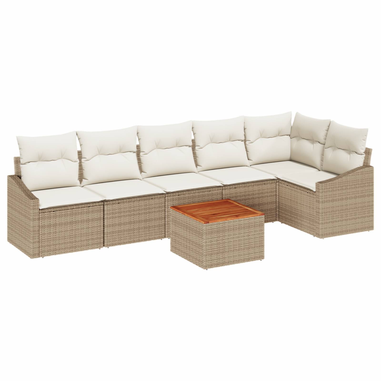 vidaXL 7-tlg. Garten-Sofagarnitur mit Kissen Beige Poly Rattan