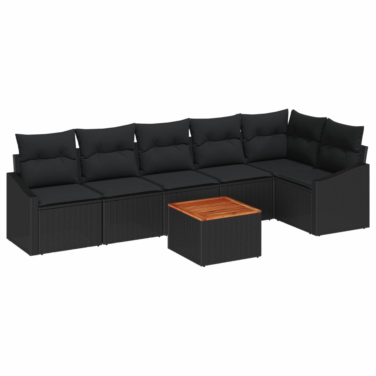 vidaXL 7-tlg. Garten-Sofagarnitur mit Kissen Schwarz Poly Rattan