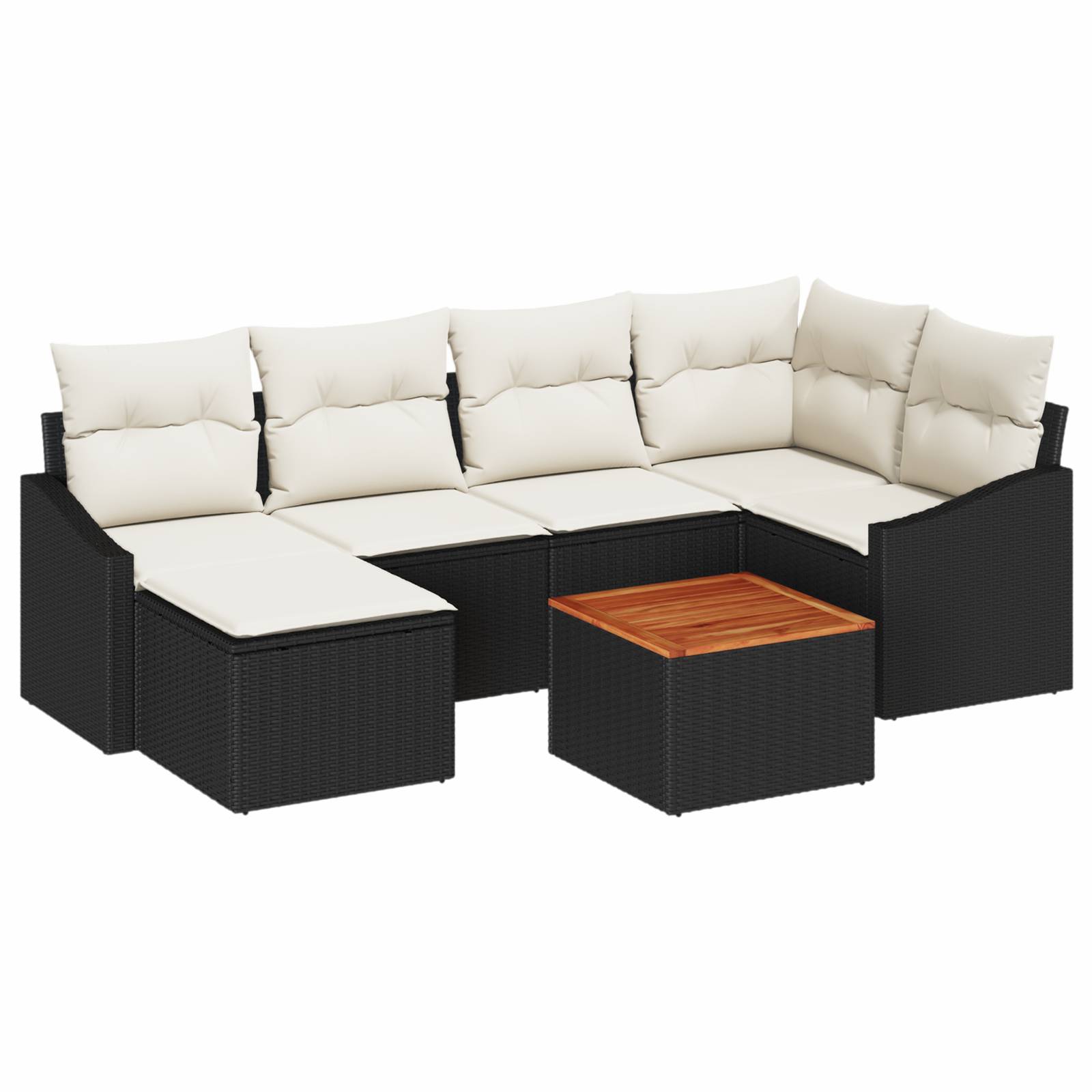 vidaXL 7-tlg. Garten-Sofagarnitur mit Kissen Schwarz Poly Rattan