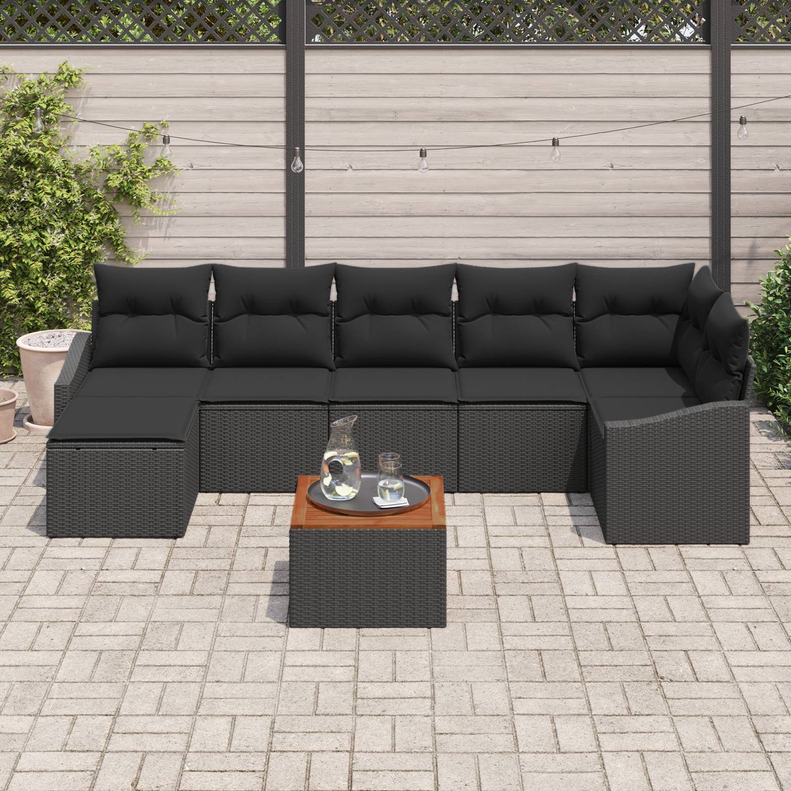 vidaXL 8-tlg. Garten-Sofagarnitur mit Kissen Schwarz Poly Rattan