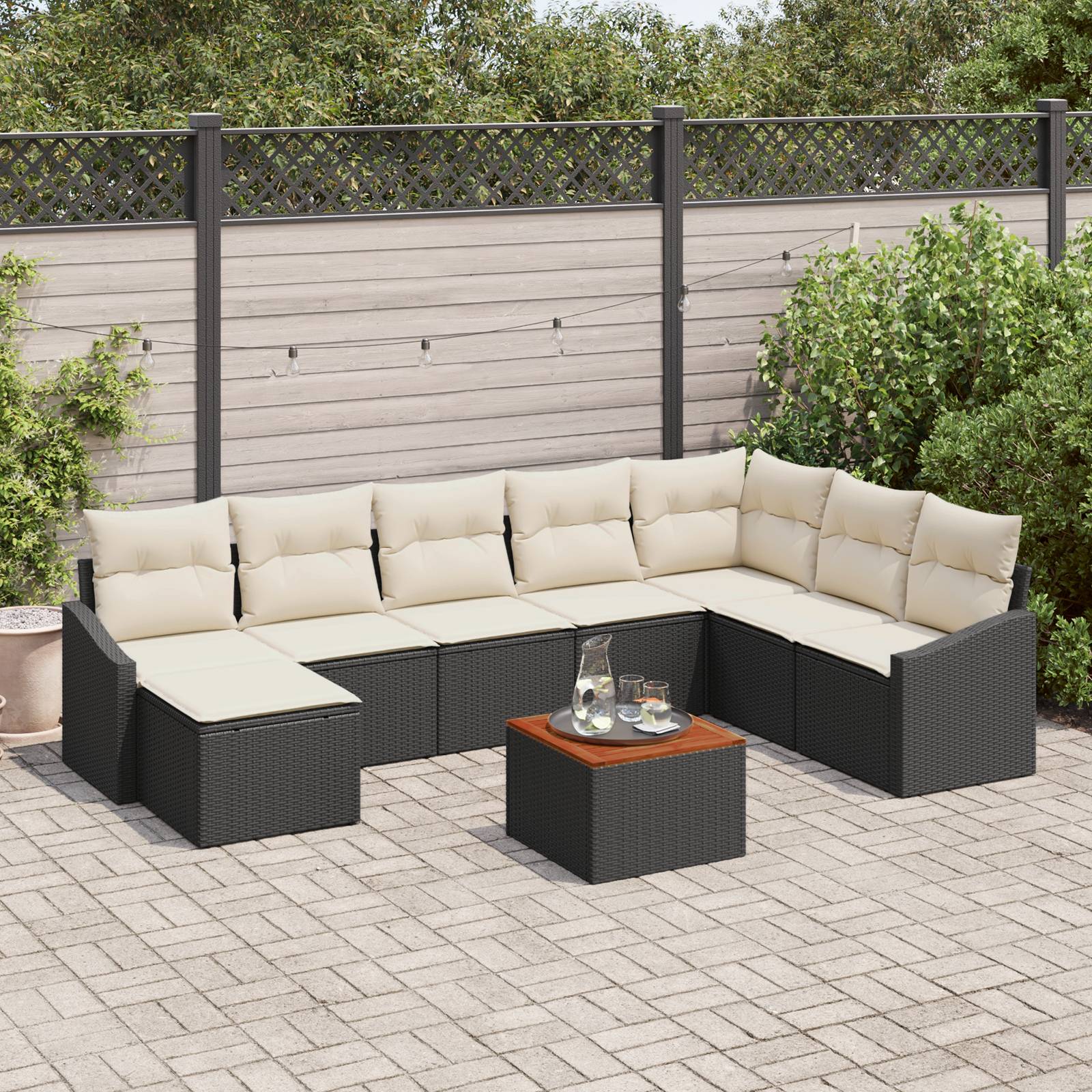 vidaXL 9-tlg. Garten-Sofagarnitur mit Kissen Schwarz Poly Rattan