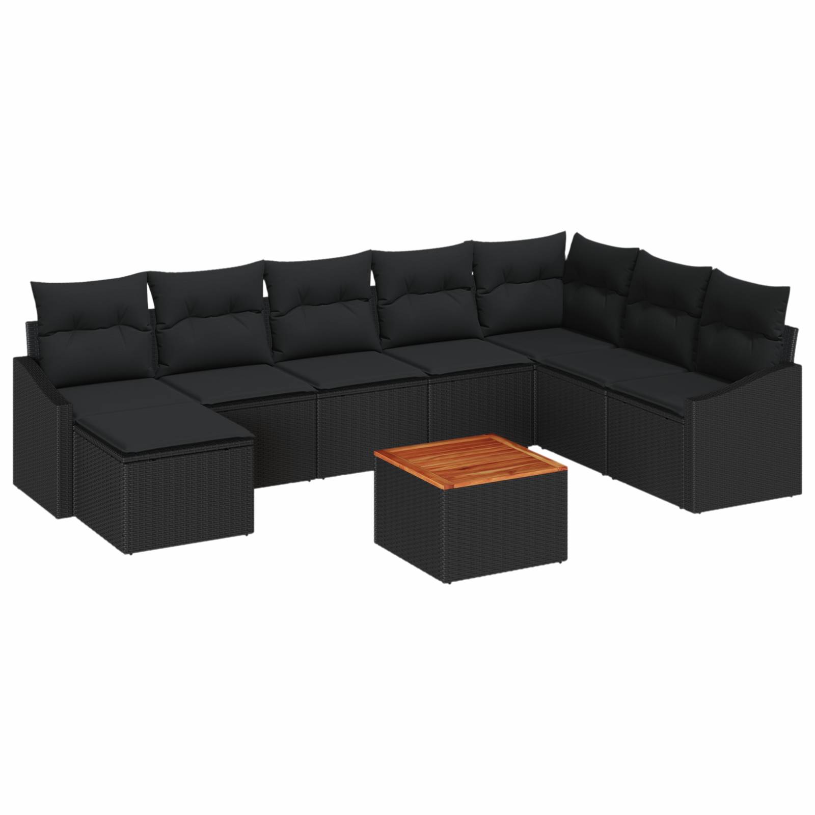 vidaXL 9-tlg Garten-Sofagarnitur mit Kissen Schwarz Poly Rattan Akazie