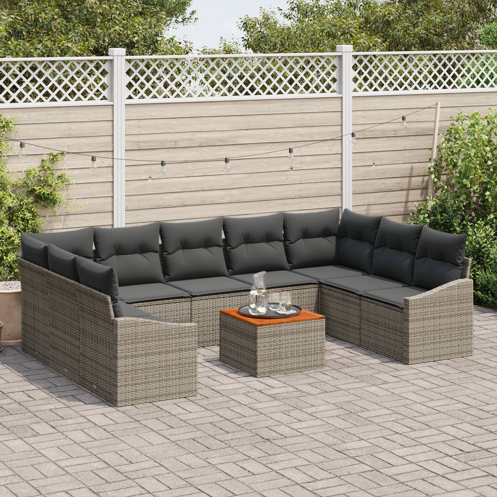 vidaXL 10-tlg. Garten-Sofagarnitur mit Kissen Grau Poly Rattan