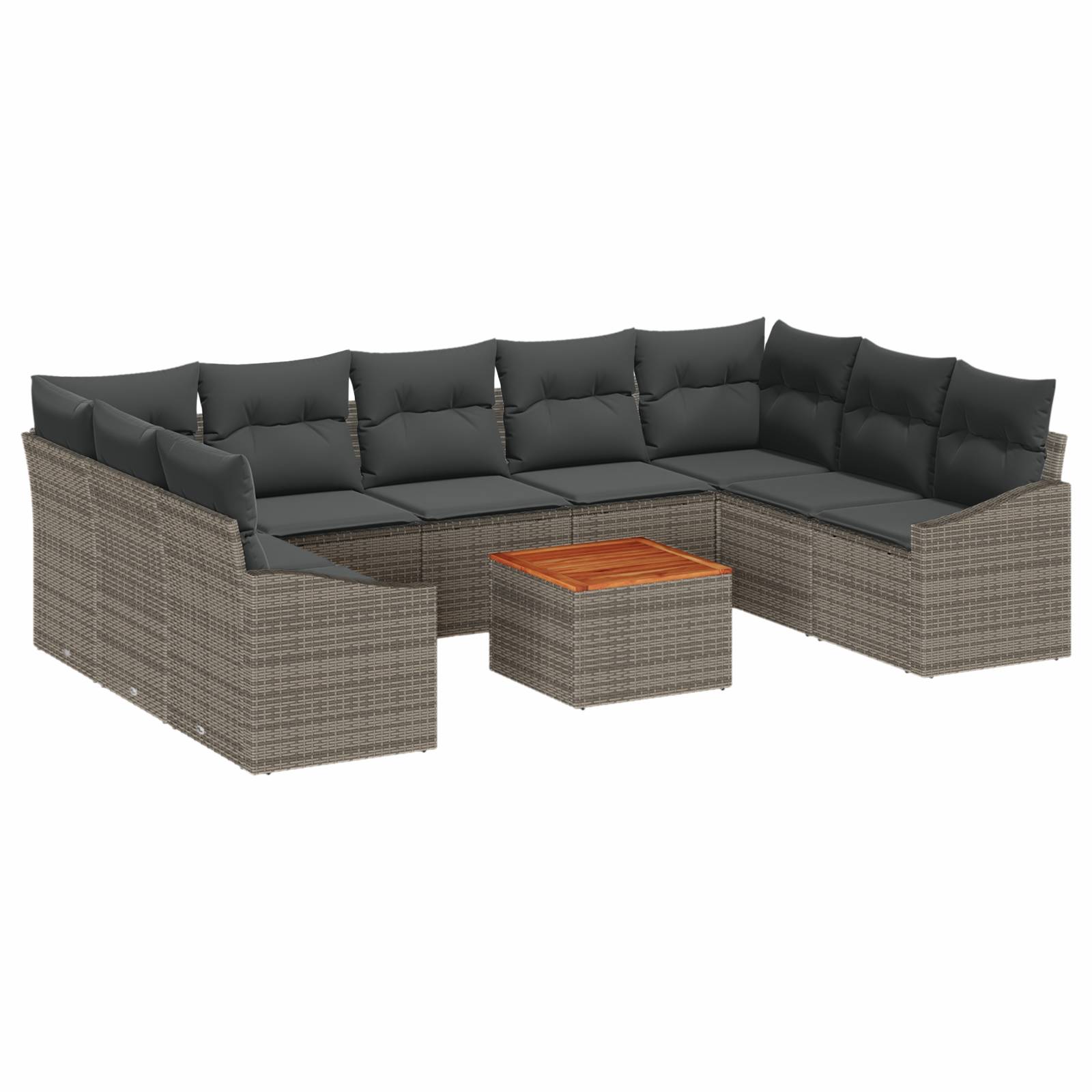 vidaXL 10-tlg. Garten-Sofagarnitur mit Kissen Grau Poly Rattan