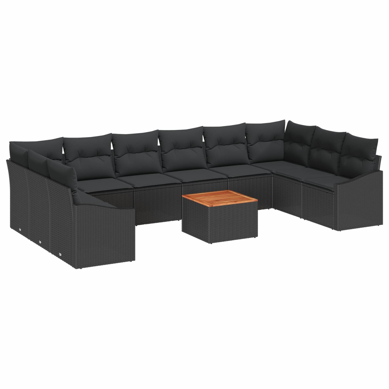 vidaXL 11-tlg. Garten-Sofagarnitur mit Kissen Schwarz Poly Rattan