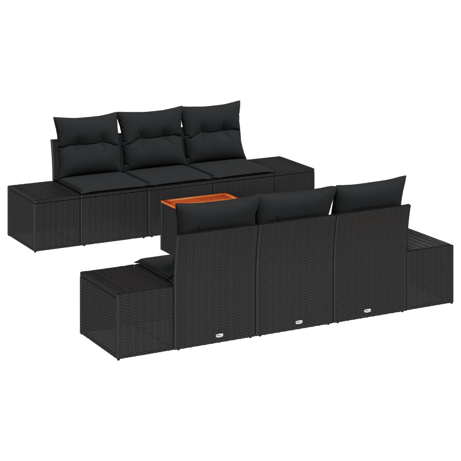 vidaXL 7-tlg Garten-Sofagarnitur mit Kissen Schwarz Poly Rattan Akazie