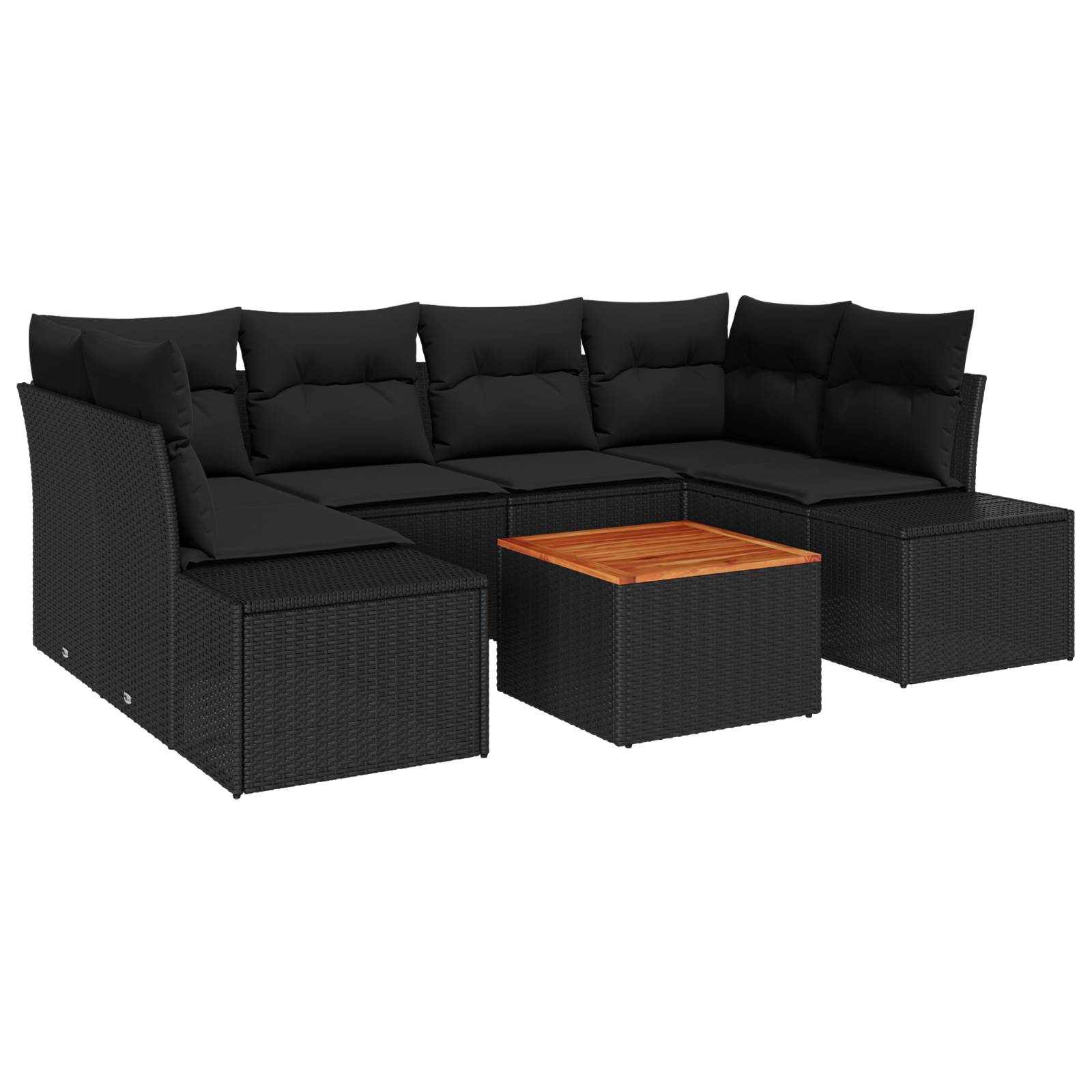 vidaXL 7-tlg. Garten-Sofagarnitur mit Kissen Schwarz Poly Rattan