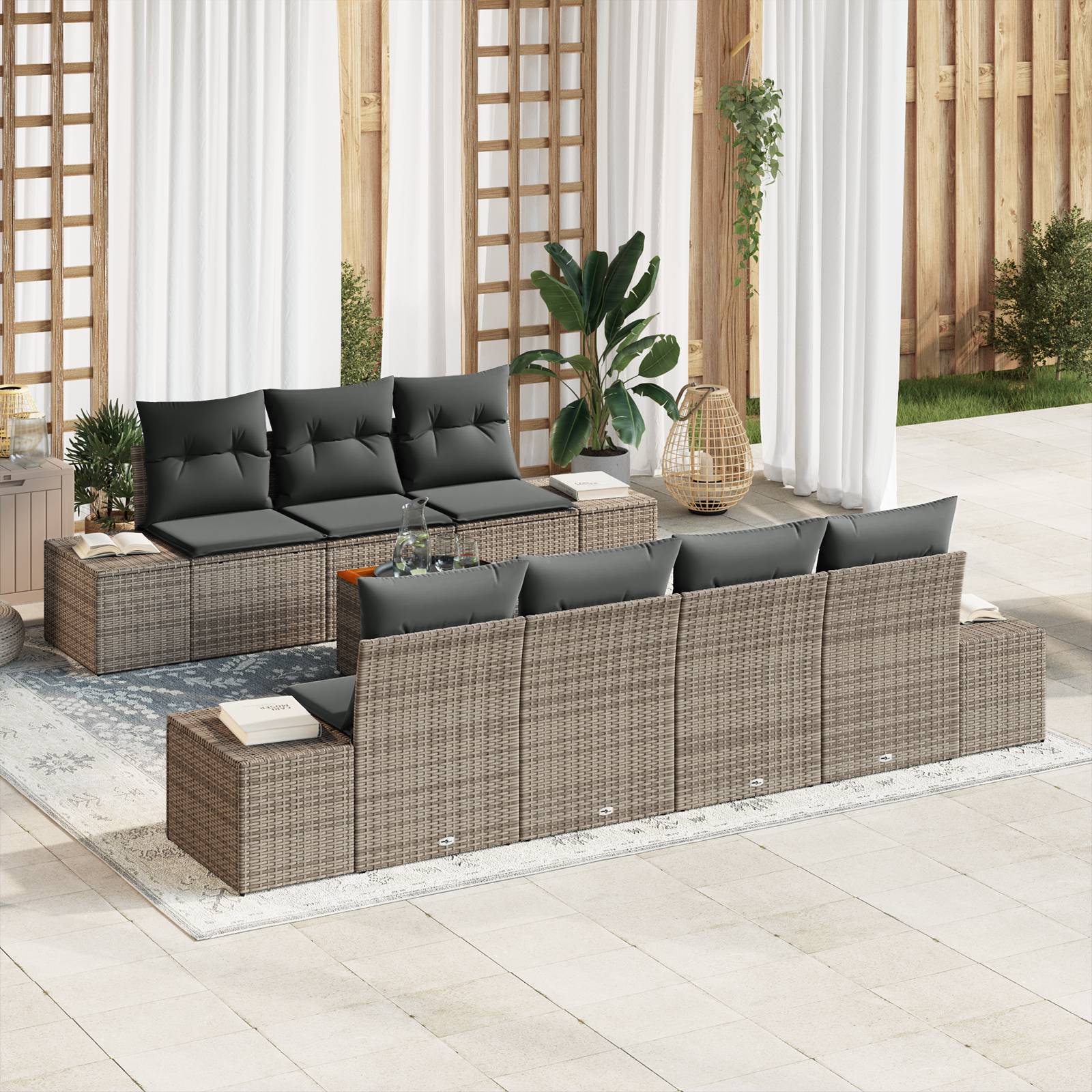 vidaXL 8-tlg. Garten-Sofagarnitur mit Kissen Grau Poly Rattan