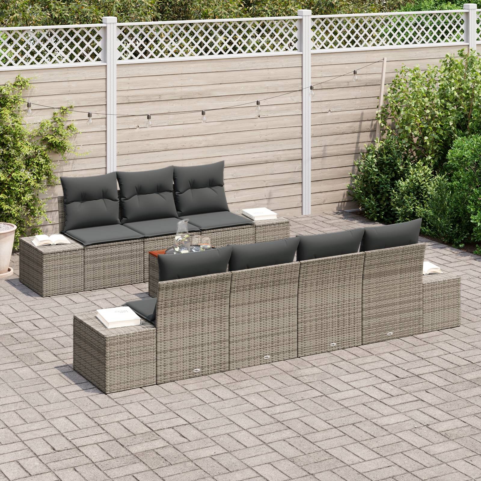 vidaXL 8-tlg. Garten-Sofagarnitur mit Kissen Grau Poly Rattan