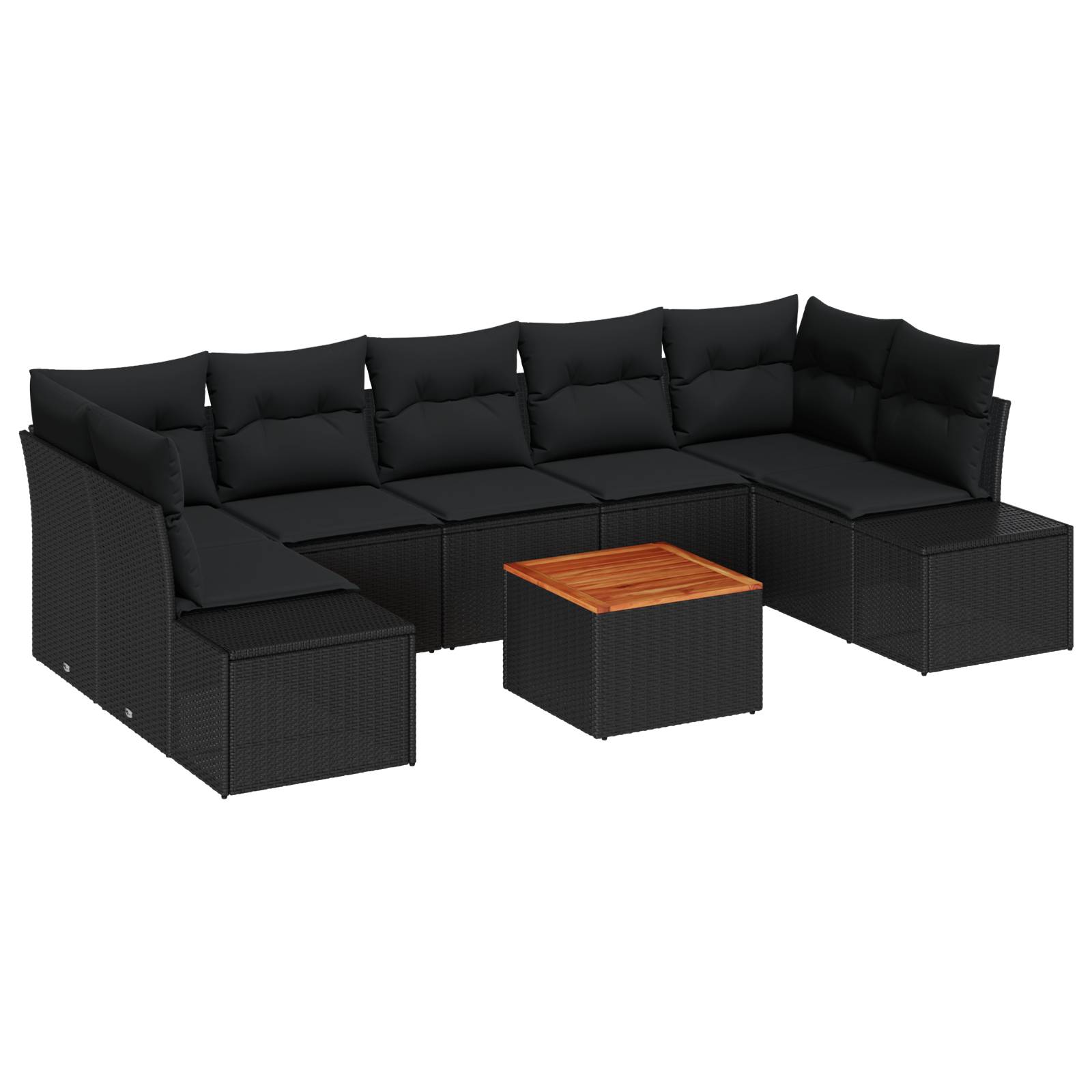 vidaXL 8-teiliges Garten Sofa Set mit Kissen Schwarz Poly Rattan Akazie