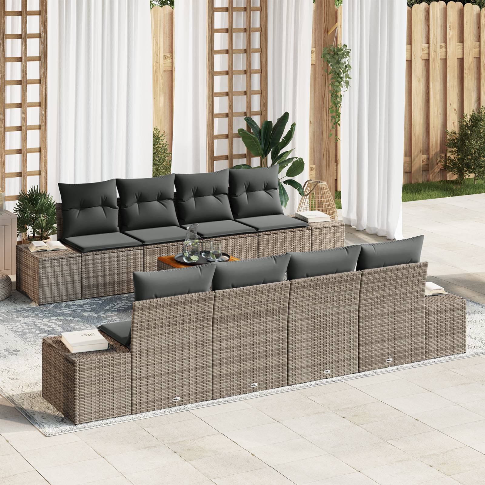vidaXL 9-tlg. Garten-Sofagarnitur mit Kissen Grau Poly Rattan