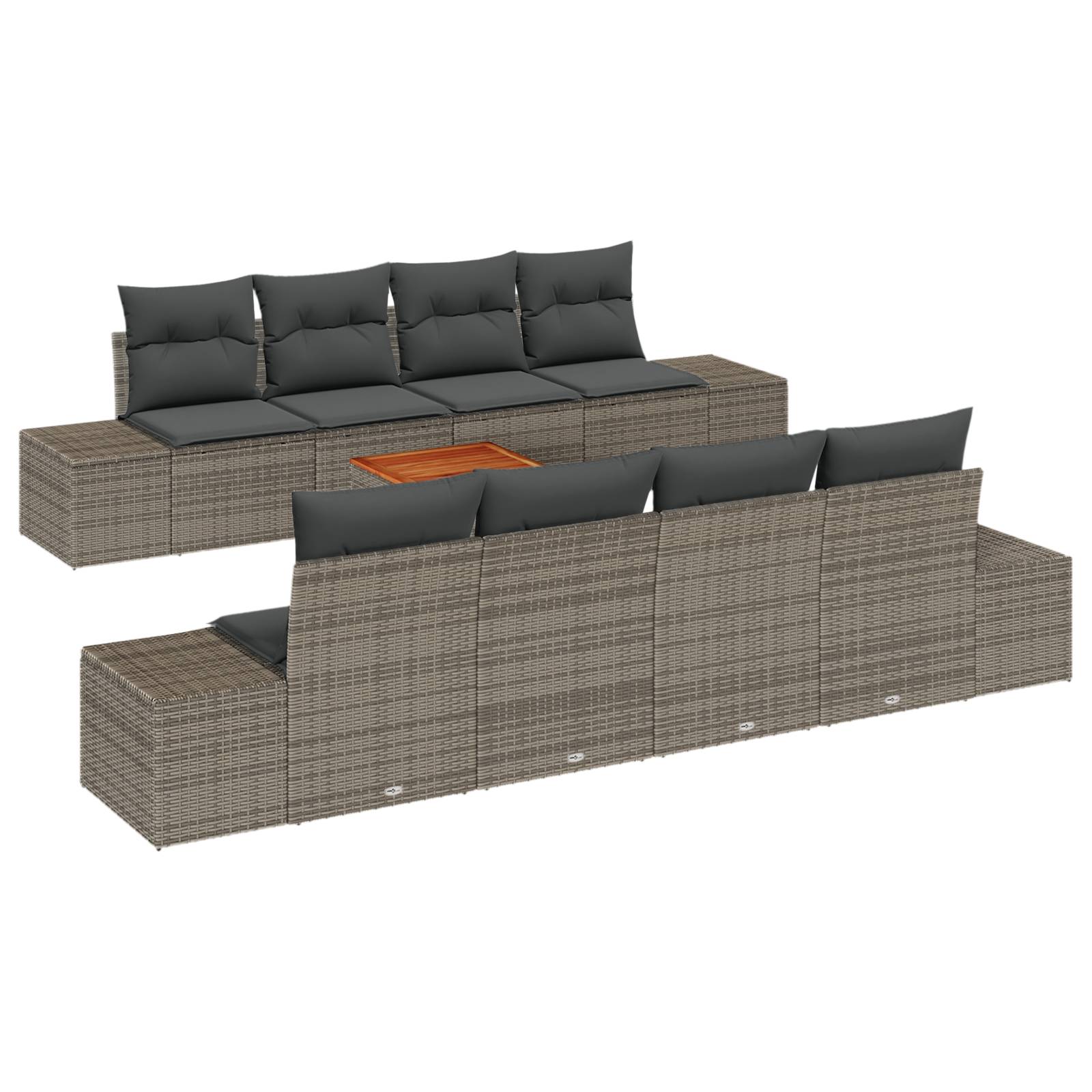 vidaXL 9-tlg. Garten-Sofagarnitur mit Kissen Grau Poly Rattan