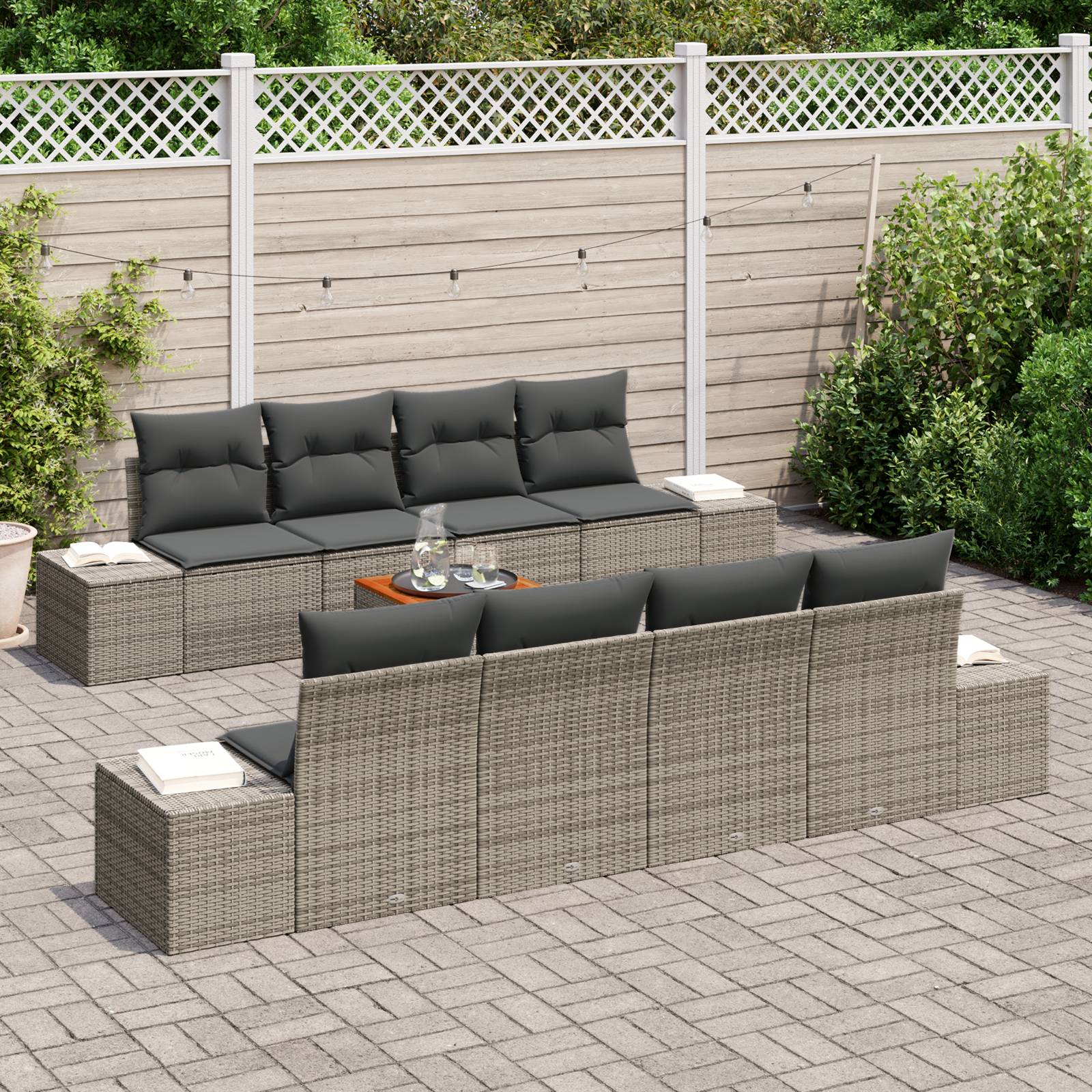 vidaXL 9-tlg. Garten-Sofagarnitur mit Kissen Grau Poly Rattan