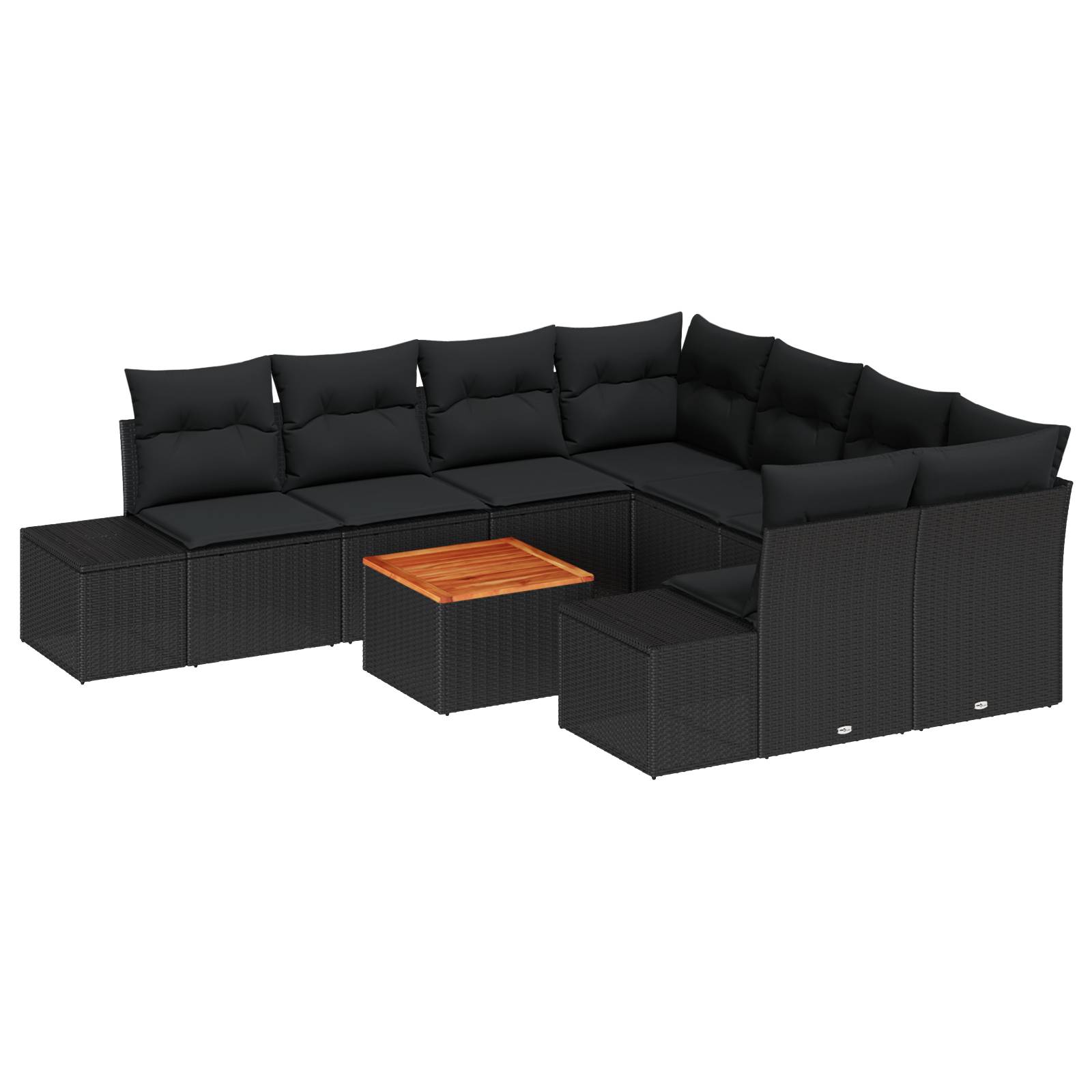 vidaXL 9-teiliges Garten-Sofa-Set mit Kissen Schwarz Poly-Rattan Akazie