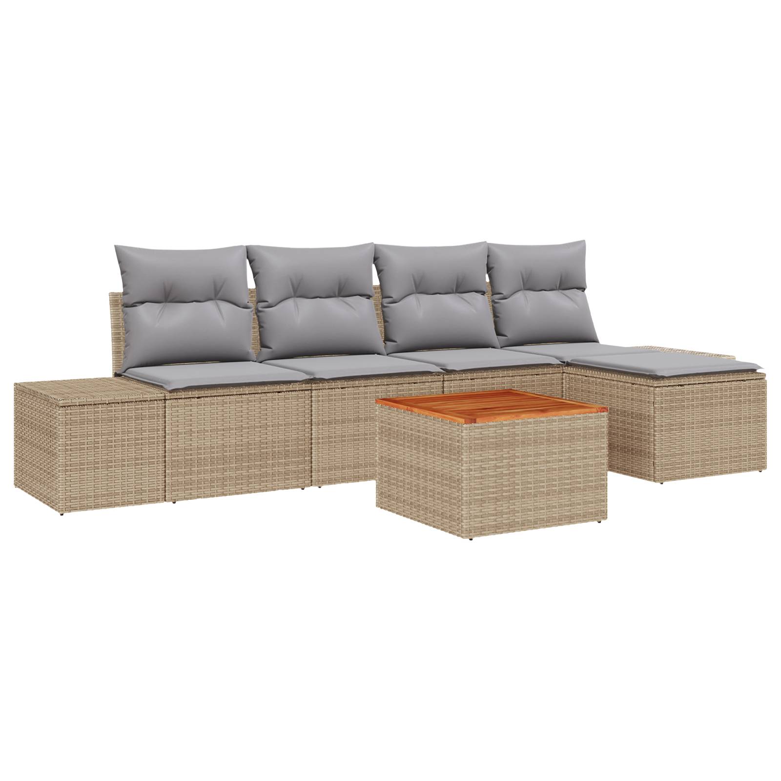 vidaXL 6-tlg. Garten-Sofagarnitur mit Kissen Beige Poly Rattan Akazie