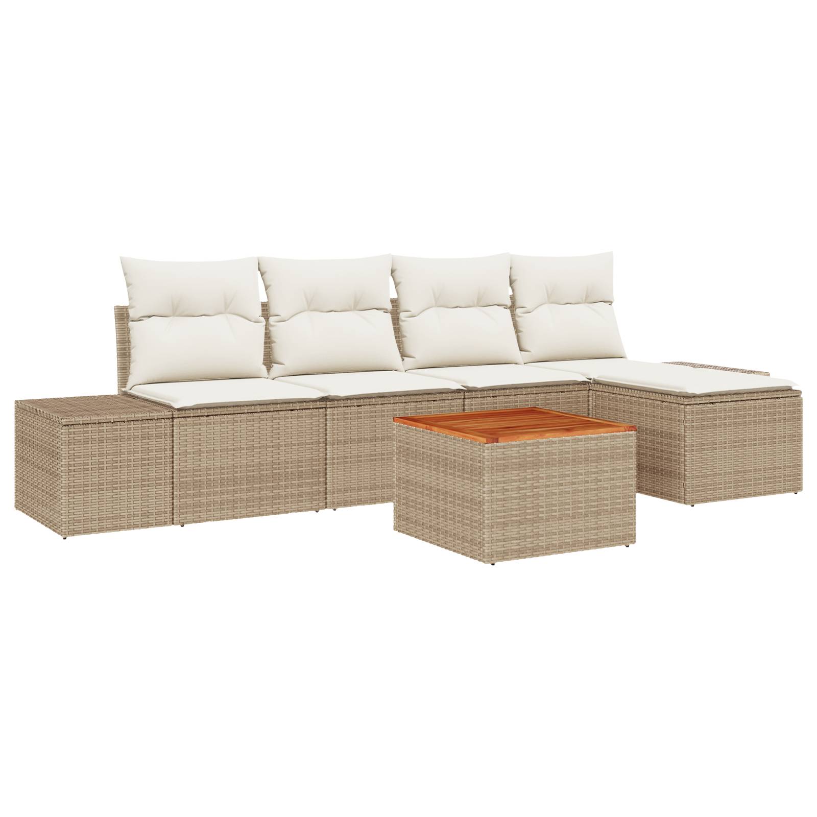 vidaXL 6-tlg. Garten-Sofagarnitur mit Kissen Beige Poly Rattan Akazie