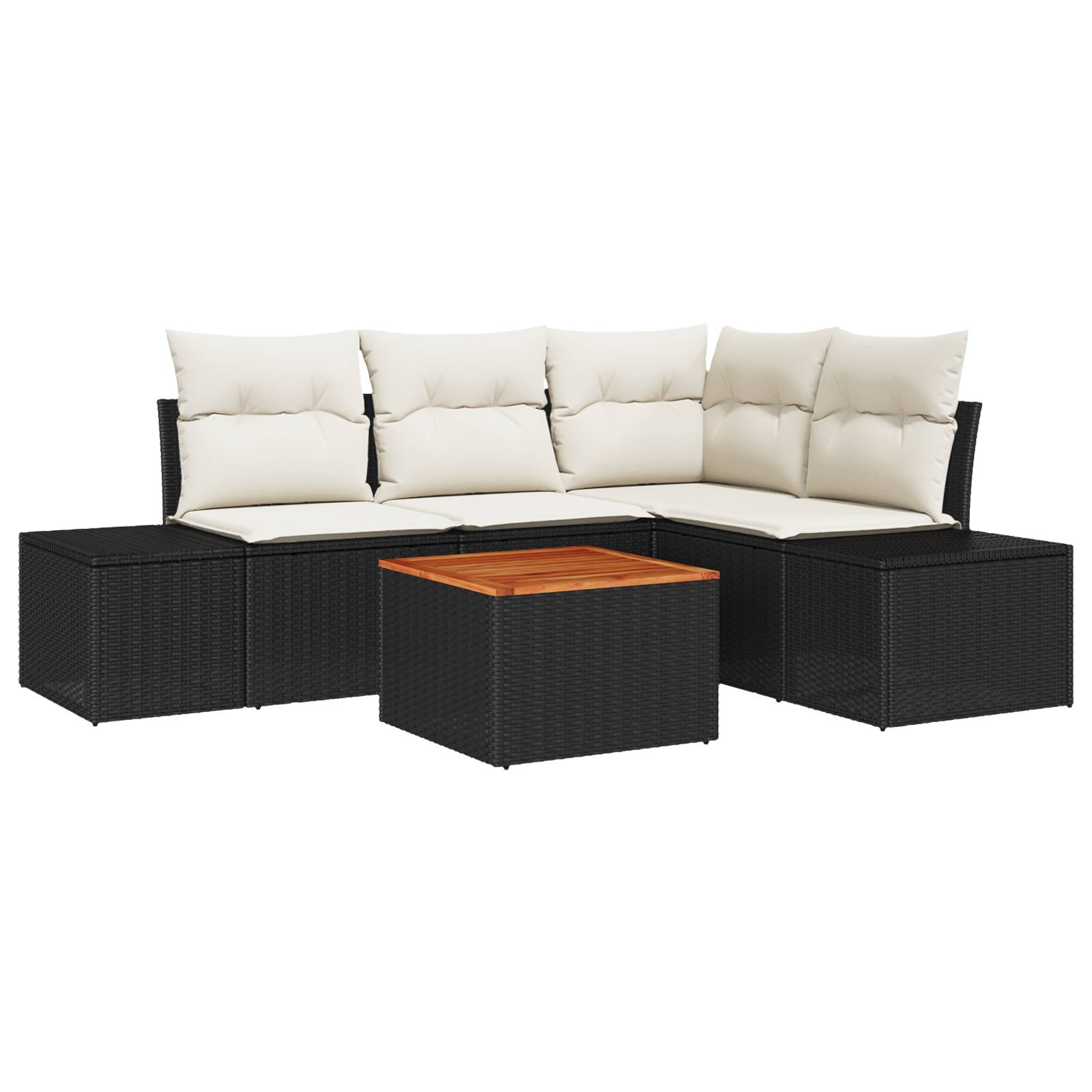 vidaXL 5-teiliges Garten-Sofa-Set mit Kissen Schwarz Poly Rattan Akazie