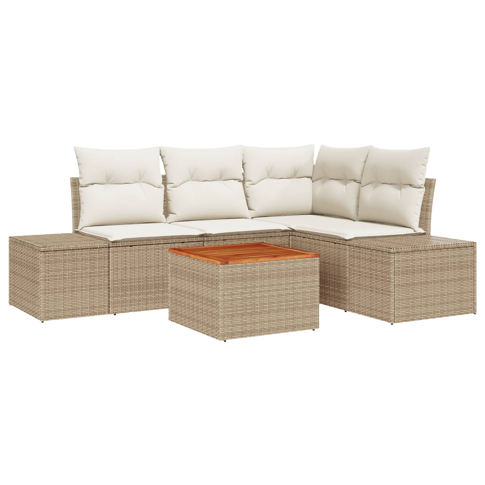 vidaXL 5-teiliges Garten-Sofa-Set mit Kissen Beige Poly-Rattan Akazie