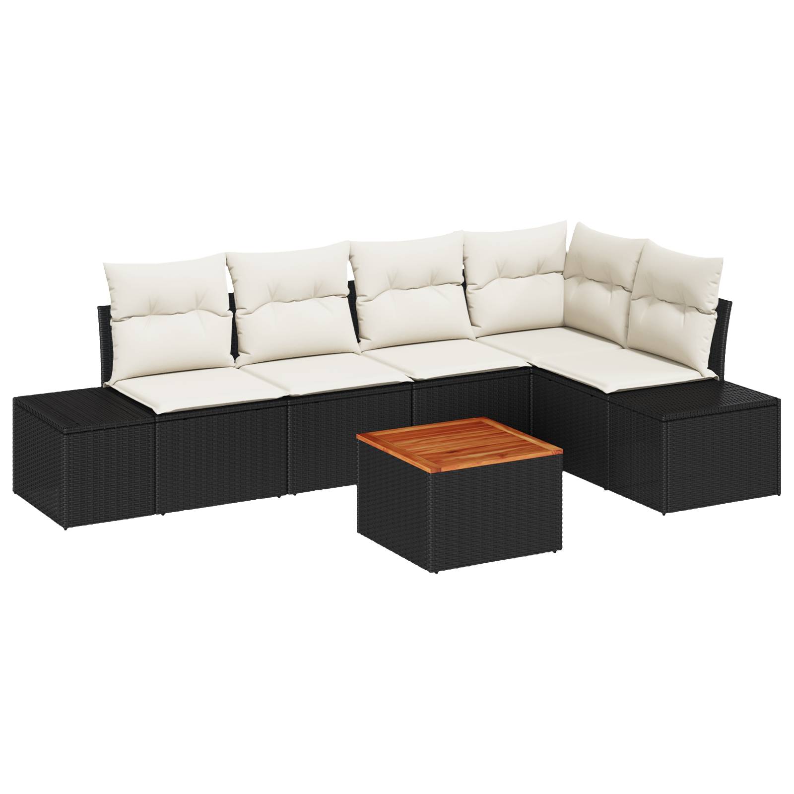 vidaXL 6-tlg Garten-Sofagarnitur mit Kissen Schwarz Poly Rattan Akazie