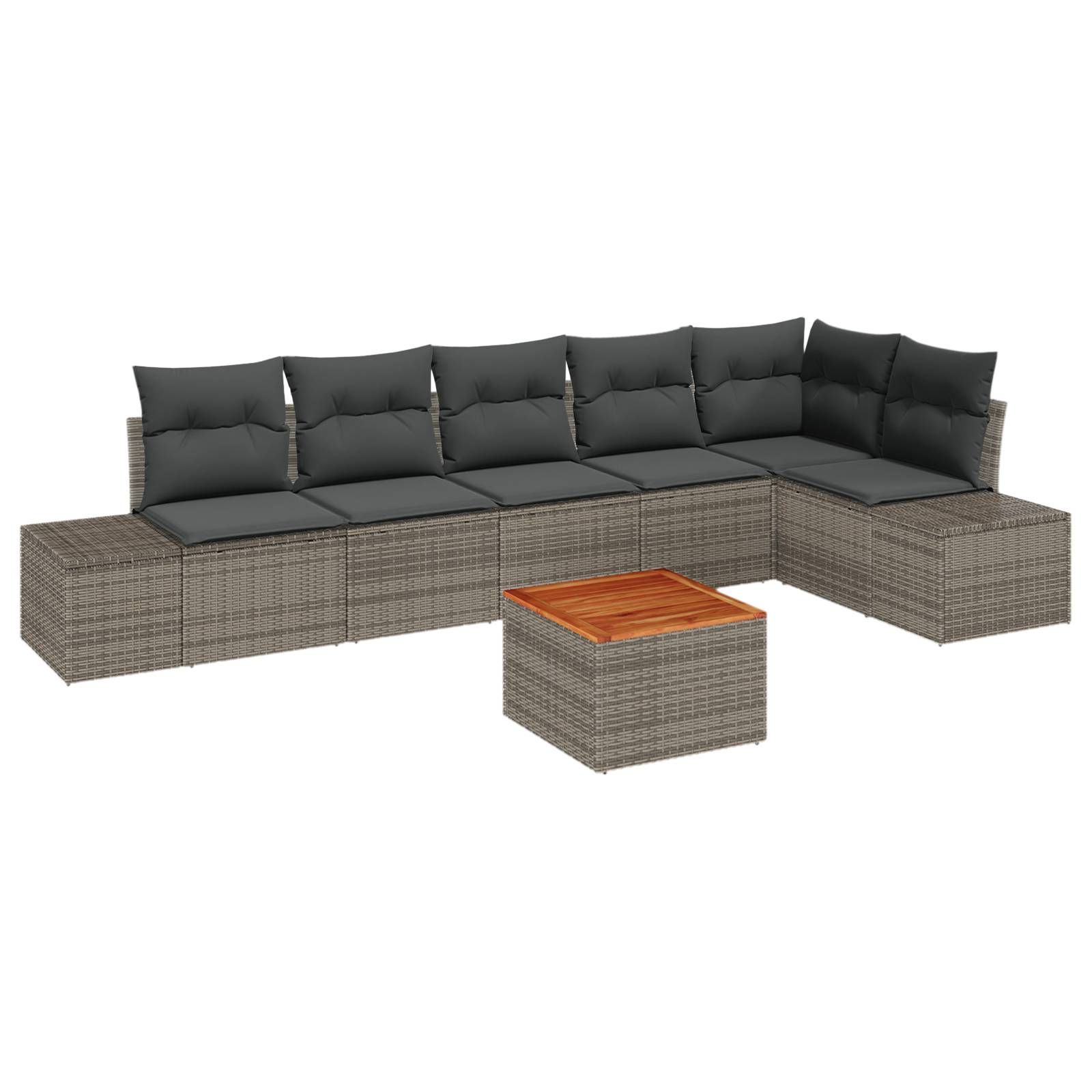 vidaXL 7-Teiliges Garten-Sofa-Set mit Kissen Grau Poly-Rattan Akazie