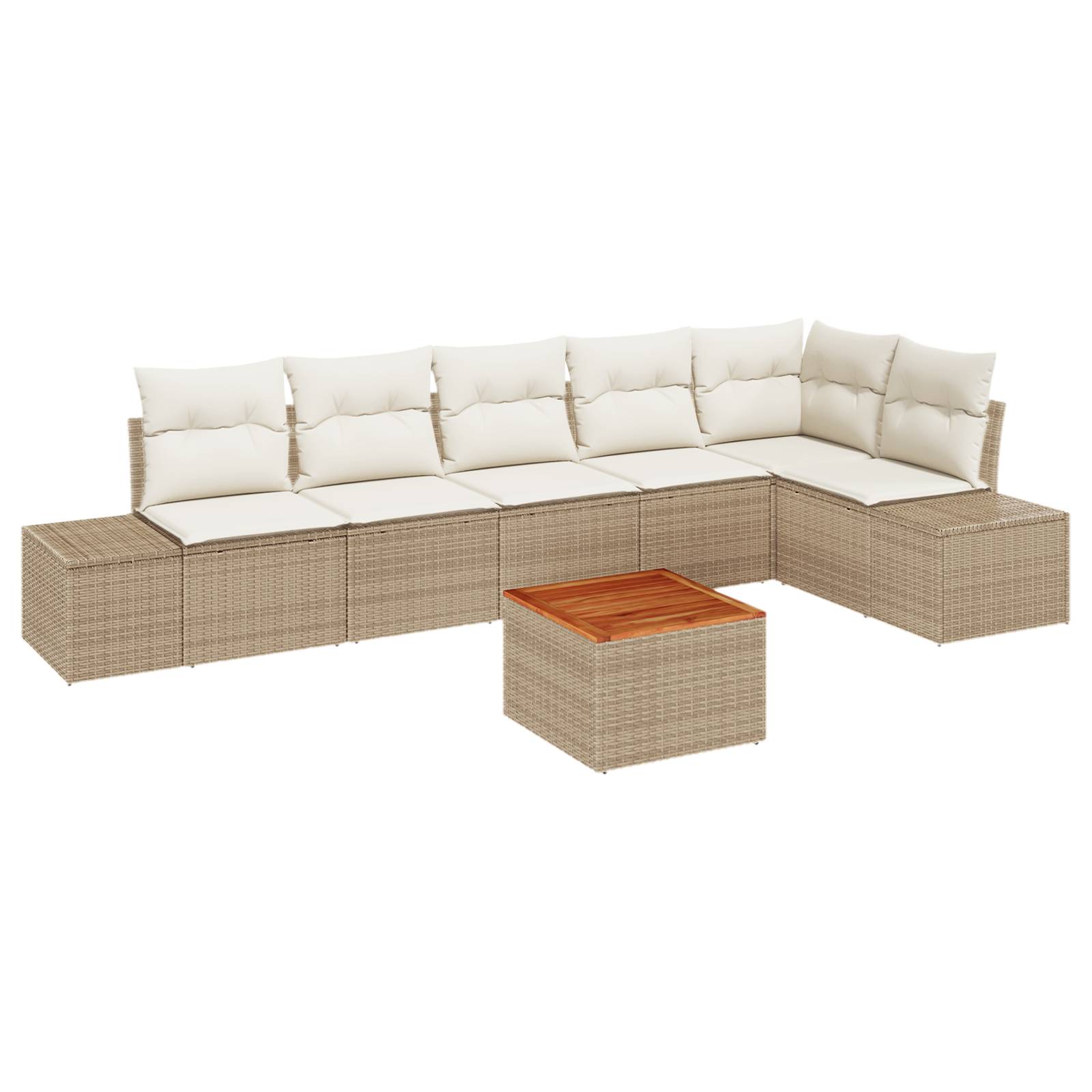 vidaXL 7-teiliges Garten Sofa Set mit Kissen Beige Poly Rattan Akazie