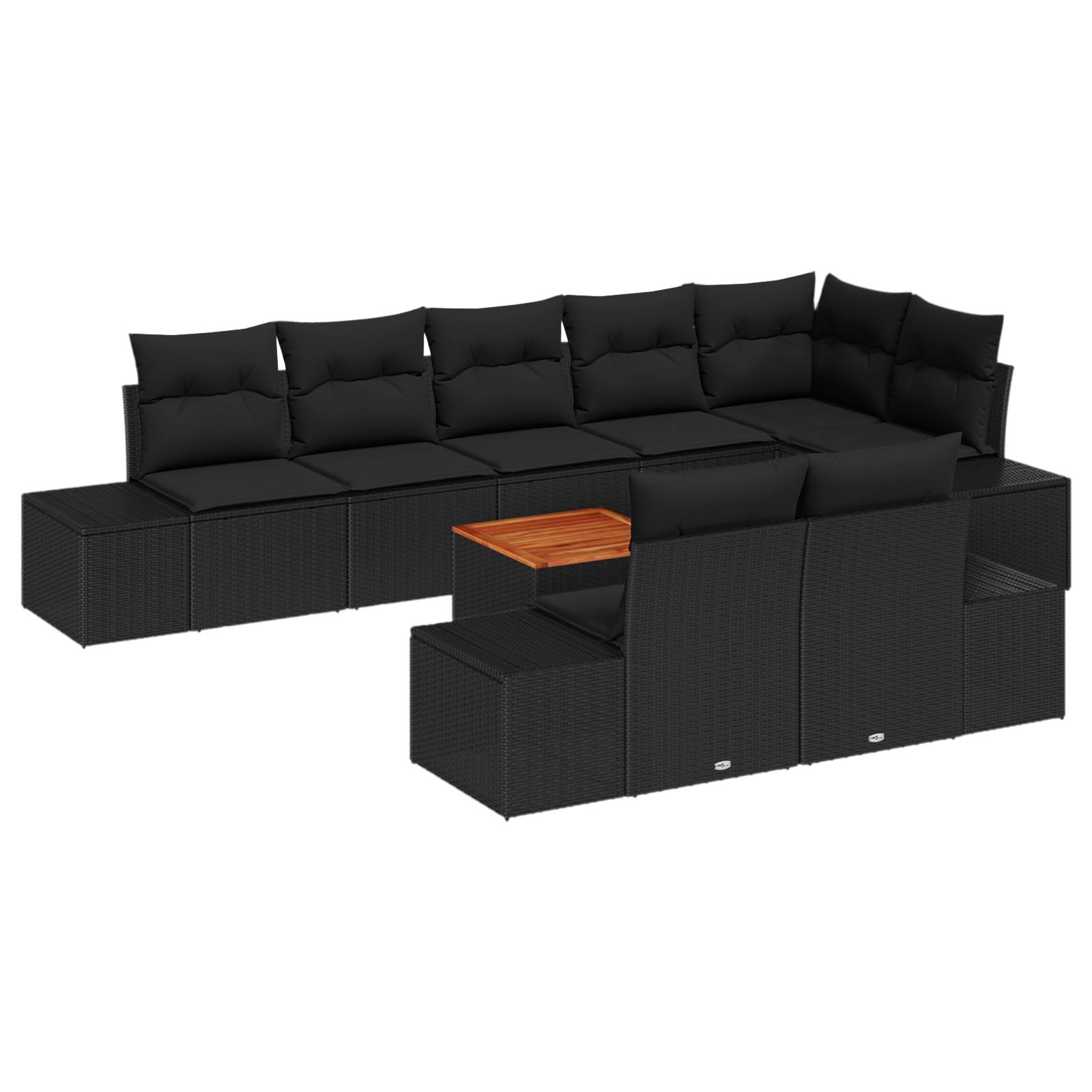 vidaXL 9-tlg. Garten-Sofagarnitur mit Kissen Schwarz Poly Rattan