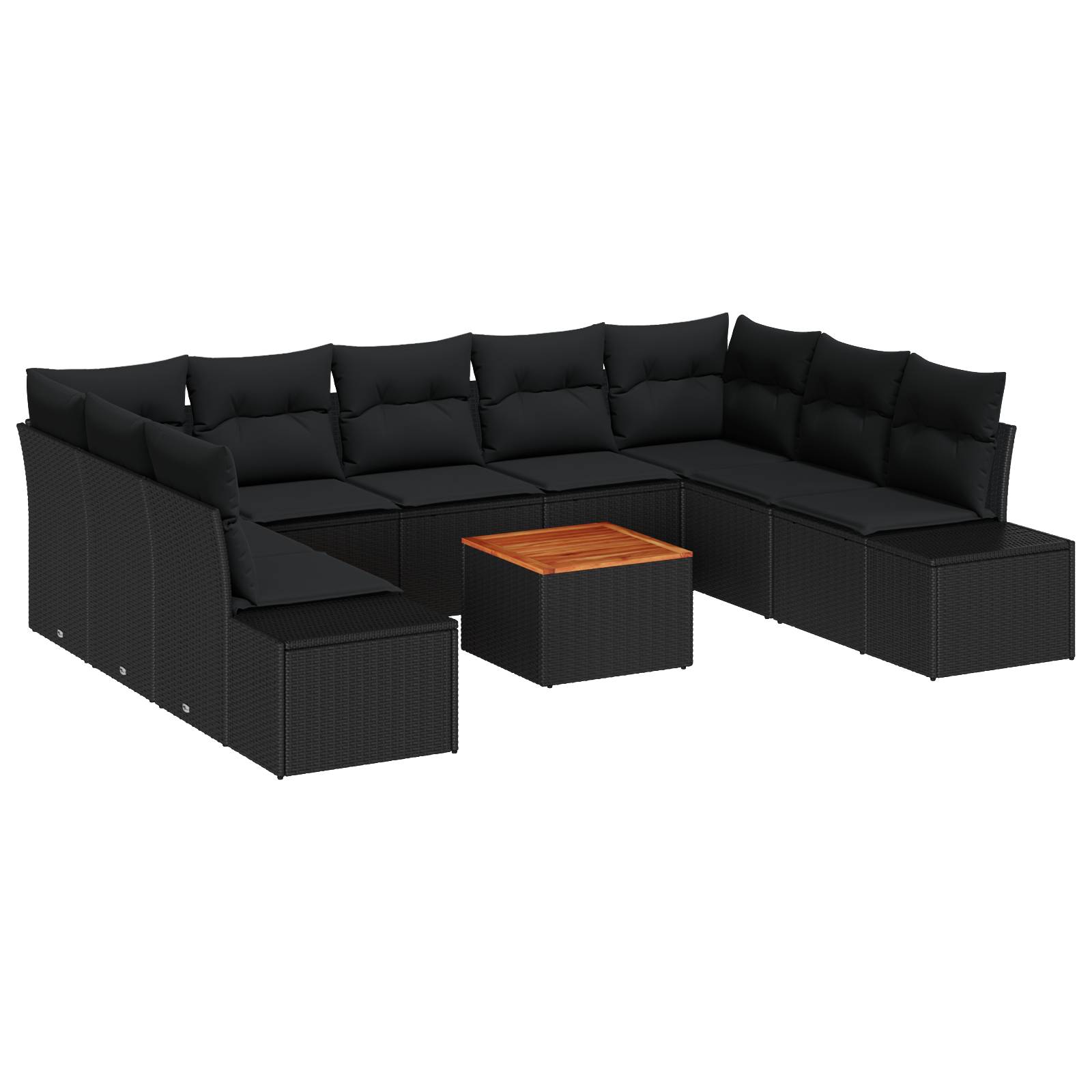 vidaXL 10-teiliges Garten Sofa Set mit Kissen Schwarz Poly Rattan Akazie