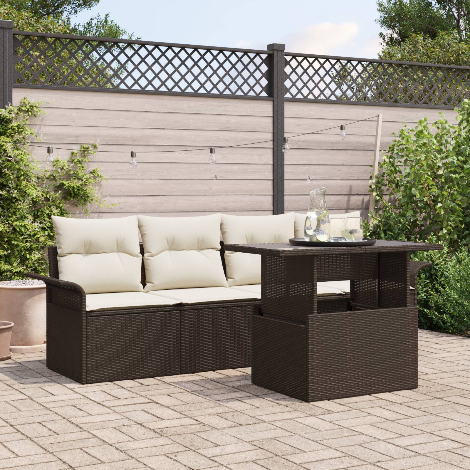 vidaXL 5-tlg. Garten-Sofagarnitur mit Kissen Braun Poly Rattan