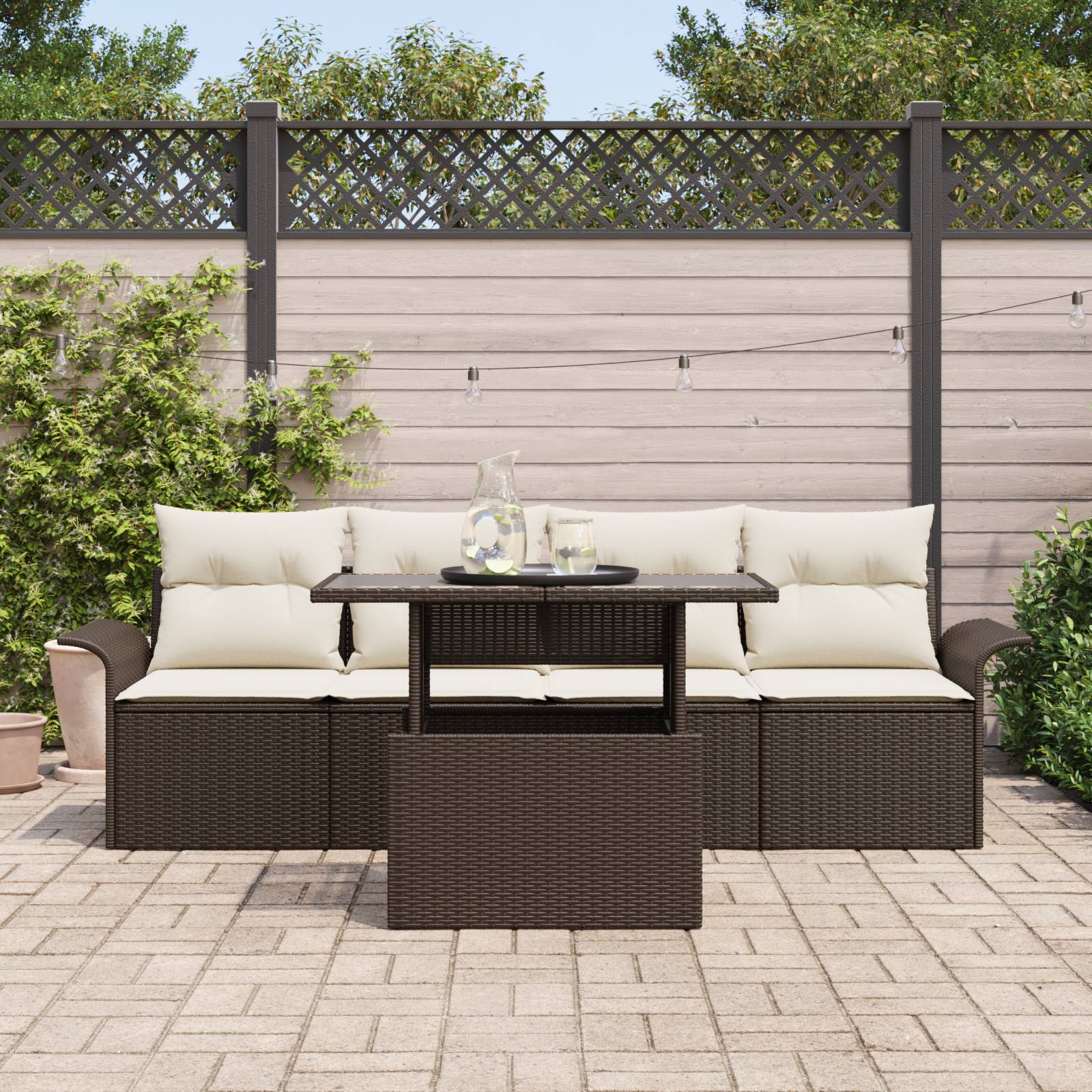vidaXL 5-tlg. Garten-Sofagarnitur mit Kissen Braun Poly Rattan