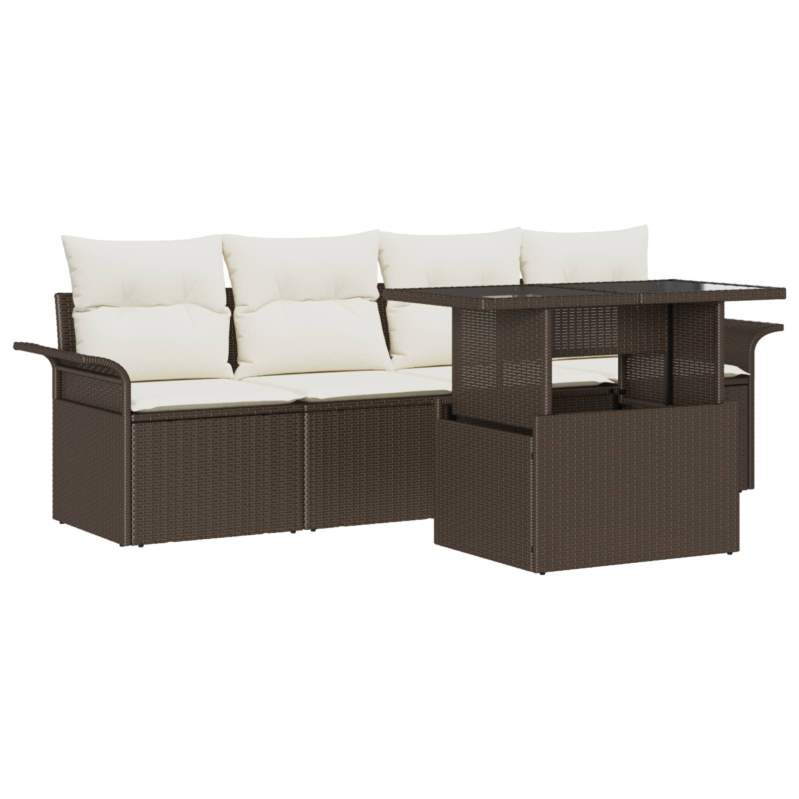 vidaXL 5-tlg. Garten-Sofagarnitur mit Kissen Braun Poly Rattan