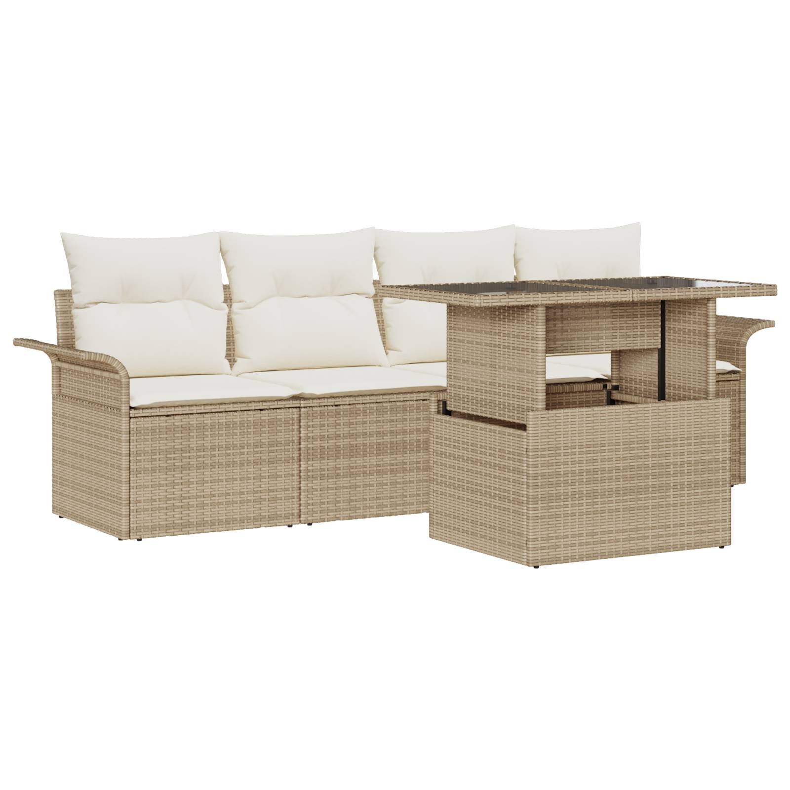 vidaXL 5-teiliges Garten-Sofa-Set mit Kissen in beige Poly-Rattan