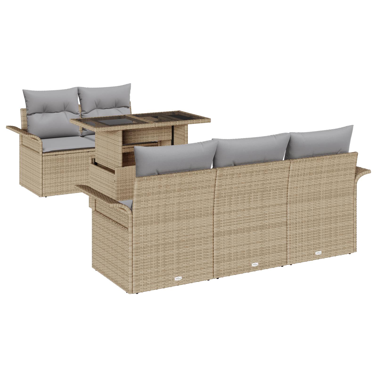 vidaXL 6-tlg. Garten-Sofagarnitur mit Kissen Beige Poly Rattan