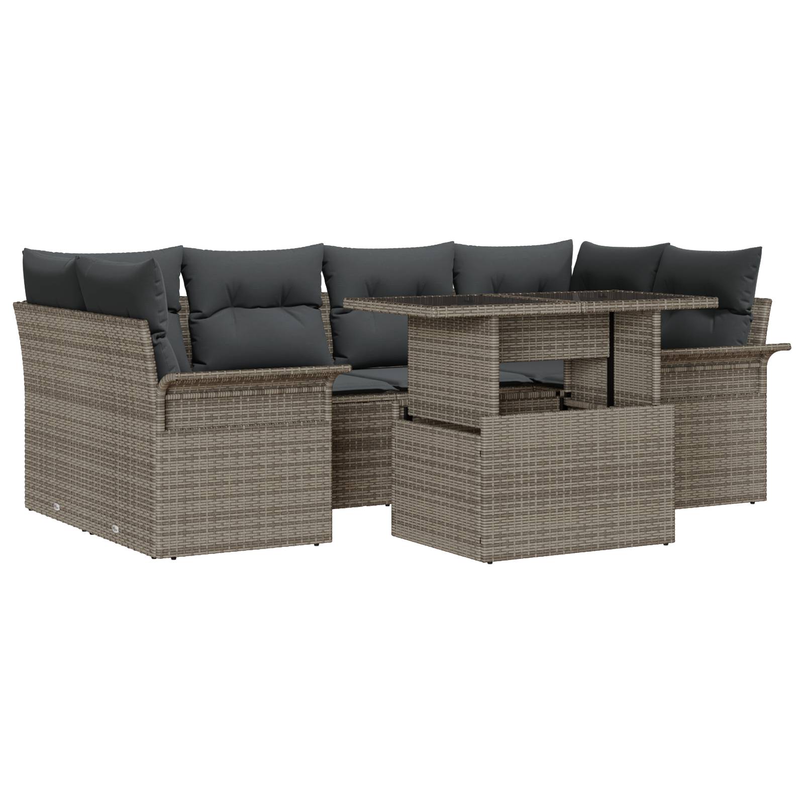 vidaXL 7-tlg. Garten-Sofagarnitur mit Kissen Grau Poly Rattan
