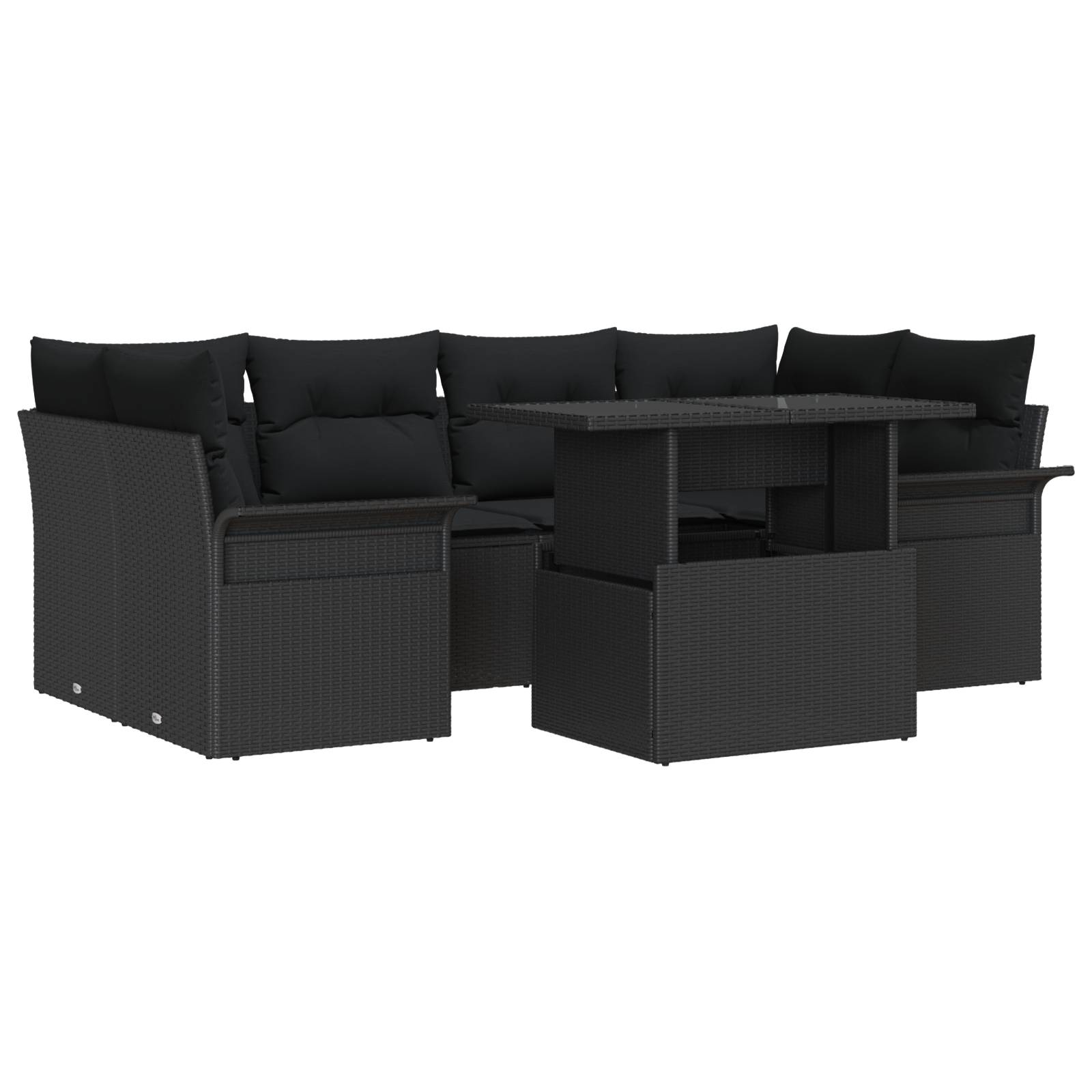 vidaXL 7-tlg. Garten-Sofagarnitur mit Kissen Schwarz Poly Rattan
