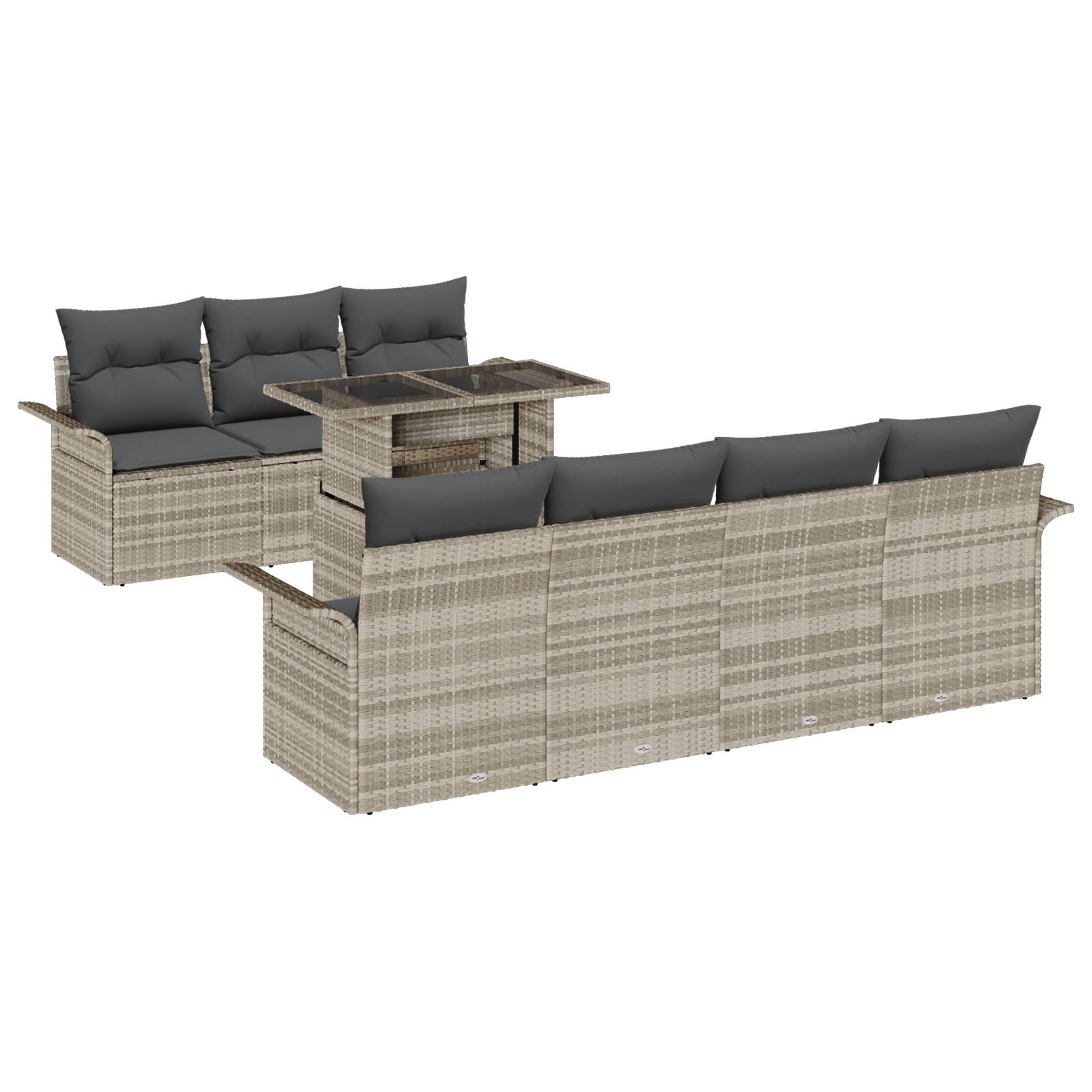 vidaXL 8-tlg. Garten-Sofagarnitur mit Kissen Hellgrau Poly Rattan
