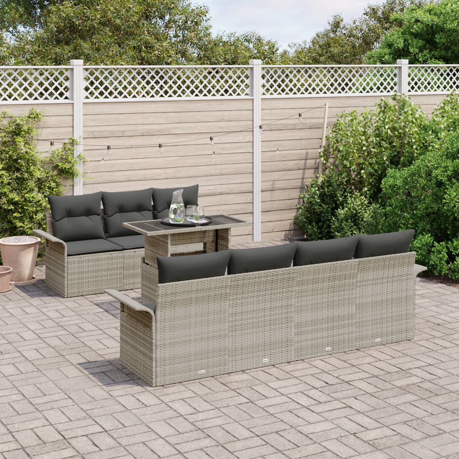 vidaXL 8-tlg. Garten-Sofagarnitur mit Kissen Hellgrau Poly Rattan