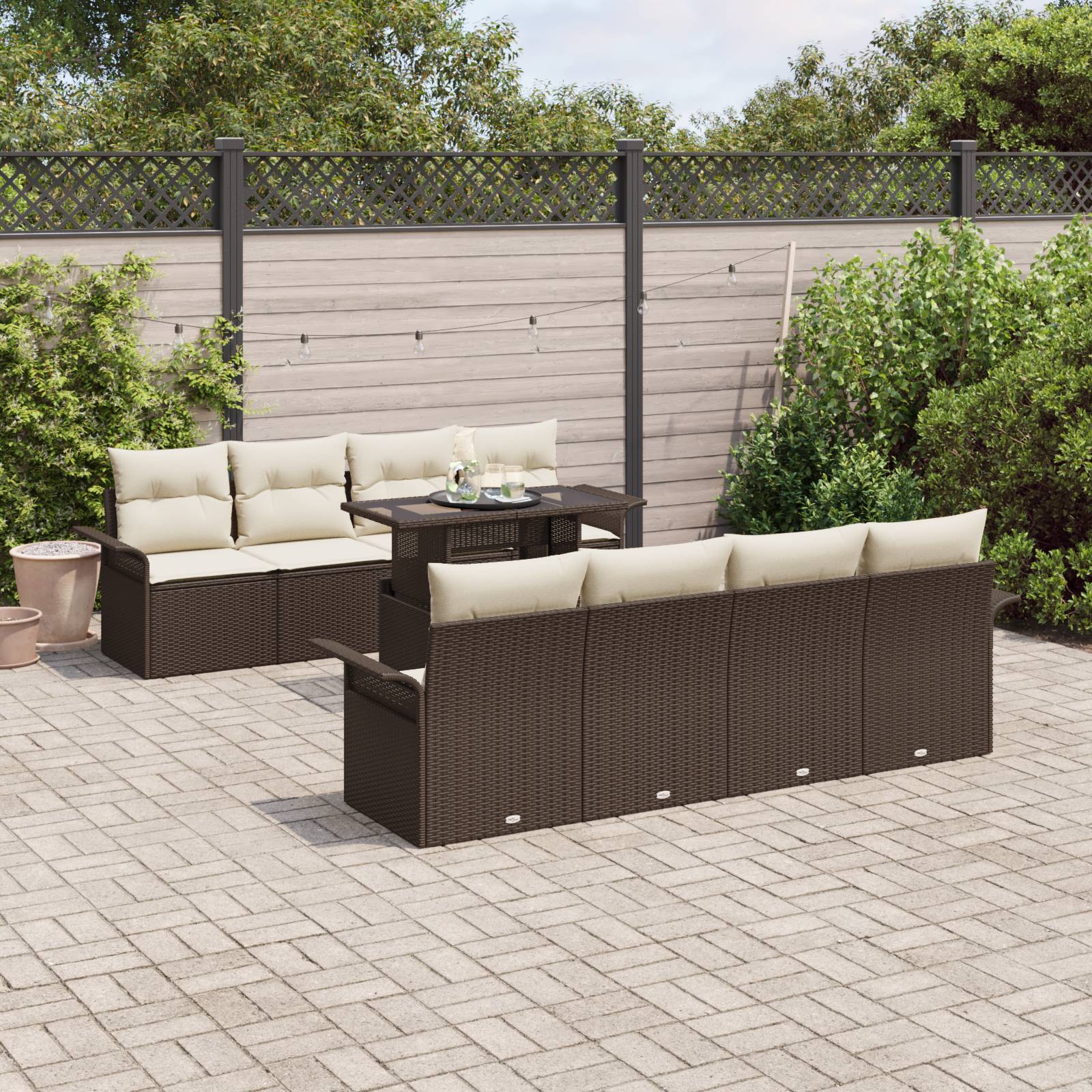 vidaXL 9-teiliges Garten Sofa Set mit Kissen Braunes Poly Rattan