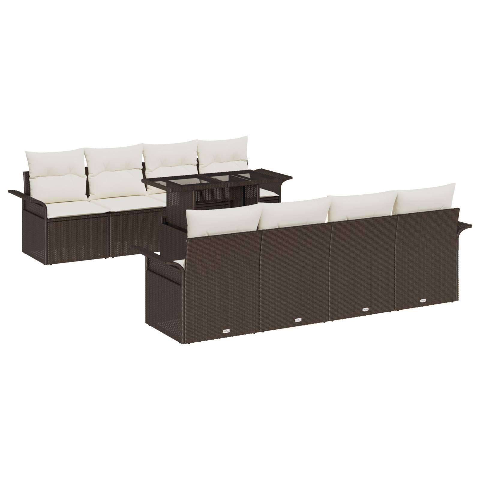 vidaXL 9-teiliges Garten Sofa Set mit Kissen Braunes Poly Rattan