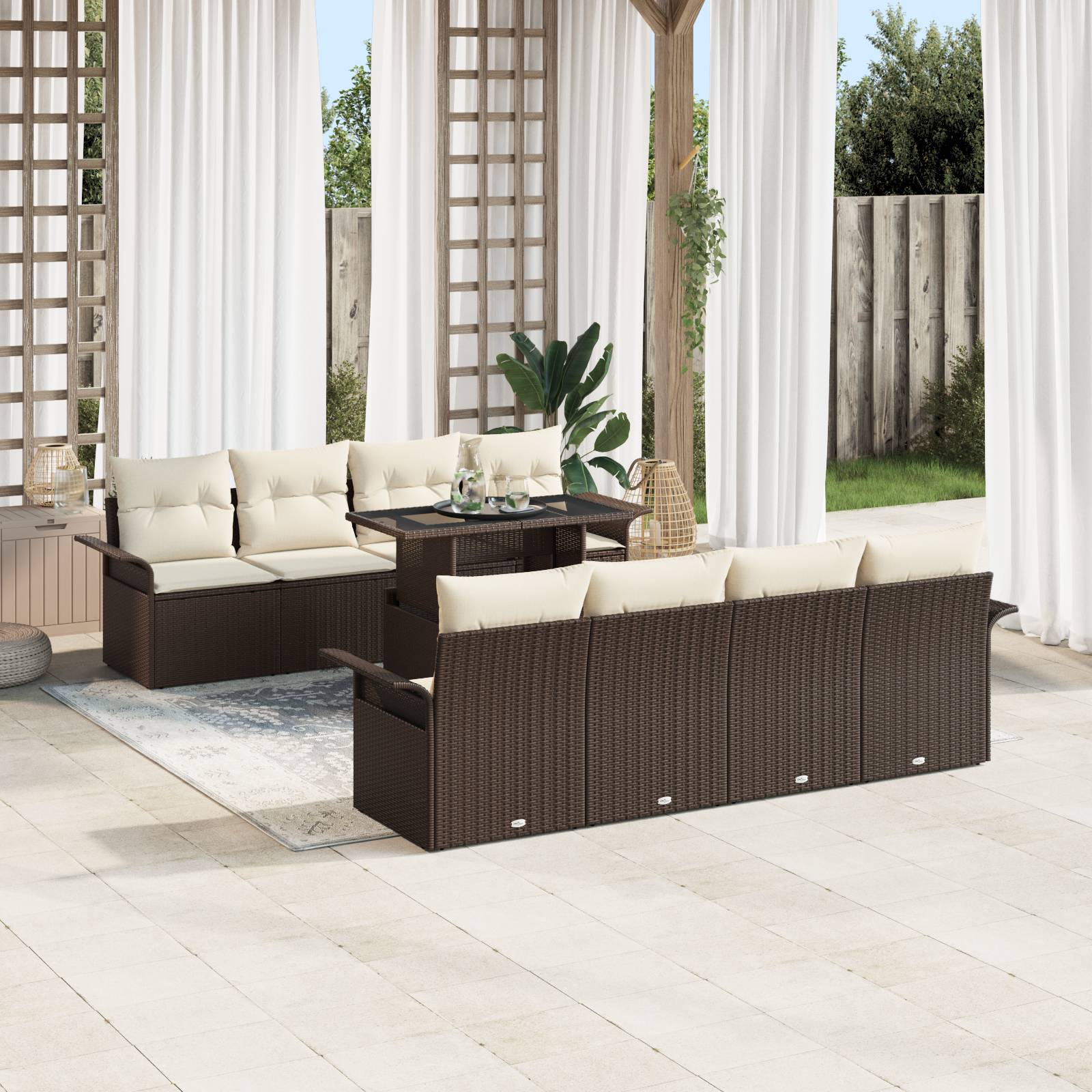 vidaXL 9-teiliges Garten Sofa Set mit Kissen Braunes Poly Rattan