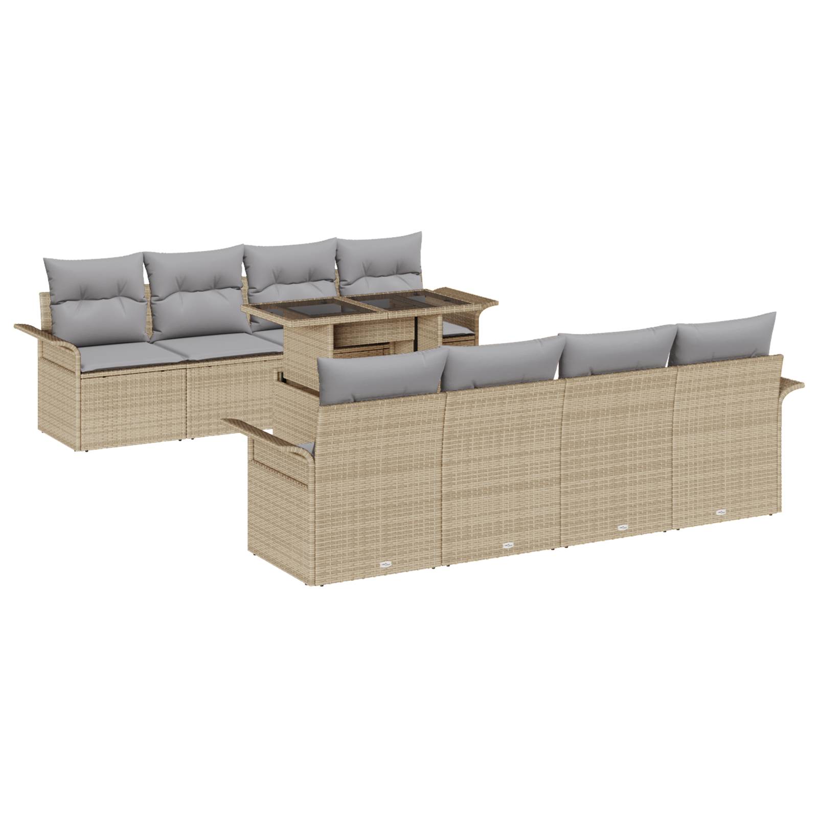 vidaXL 9-tlg. Garten-Sofagarnitur mit Kissen Beige Poly Rattan