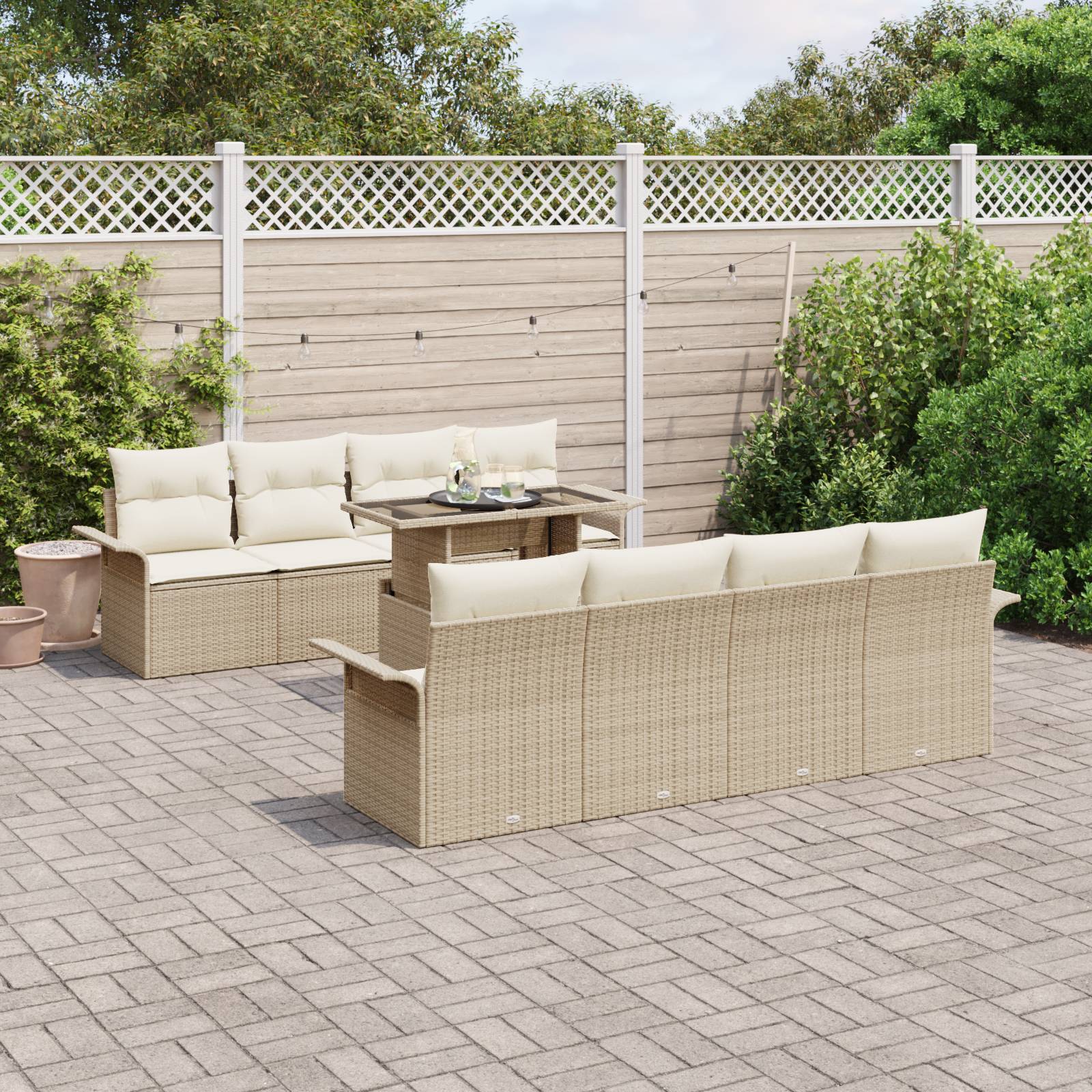 vidaXL 9-tlg. Garten-Sofagarnitur mit Kissen Beige Poly Rattan
