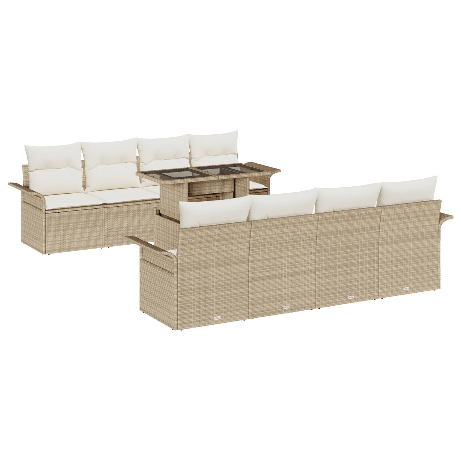 vidaXL 9-tlg. Garten-Sofagarnitur mit Kissen Beige Poly Rattan