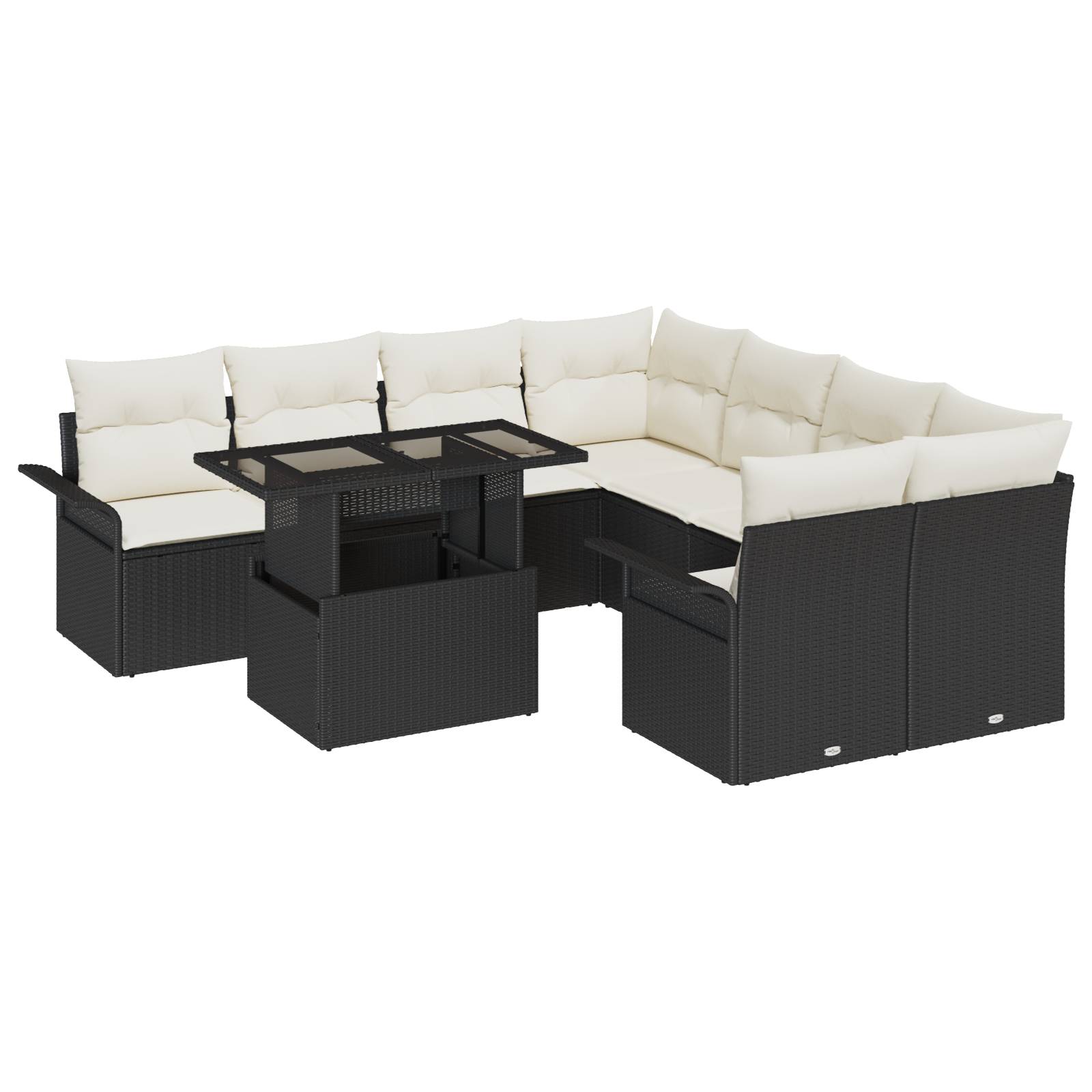 vidaXL 9-teiliges Garten-Sofa-Set mit Kissen - Schwarz Poly Rattan
