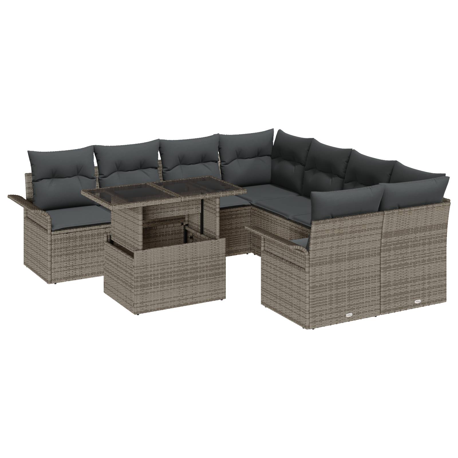 vidaXL 9-tlg. Garten-Sofagarnitur mit Kissen Grau Poly Rattan